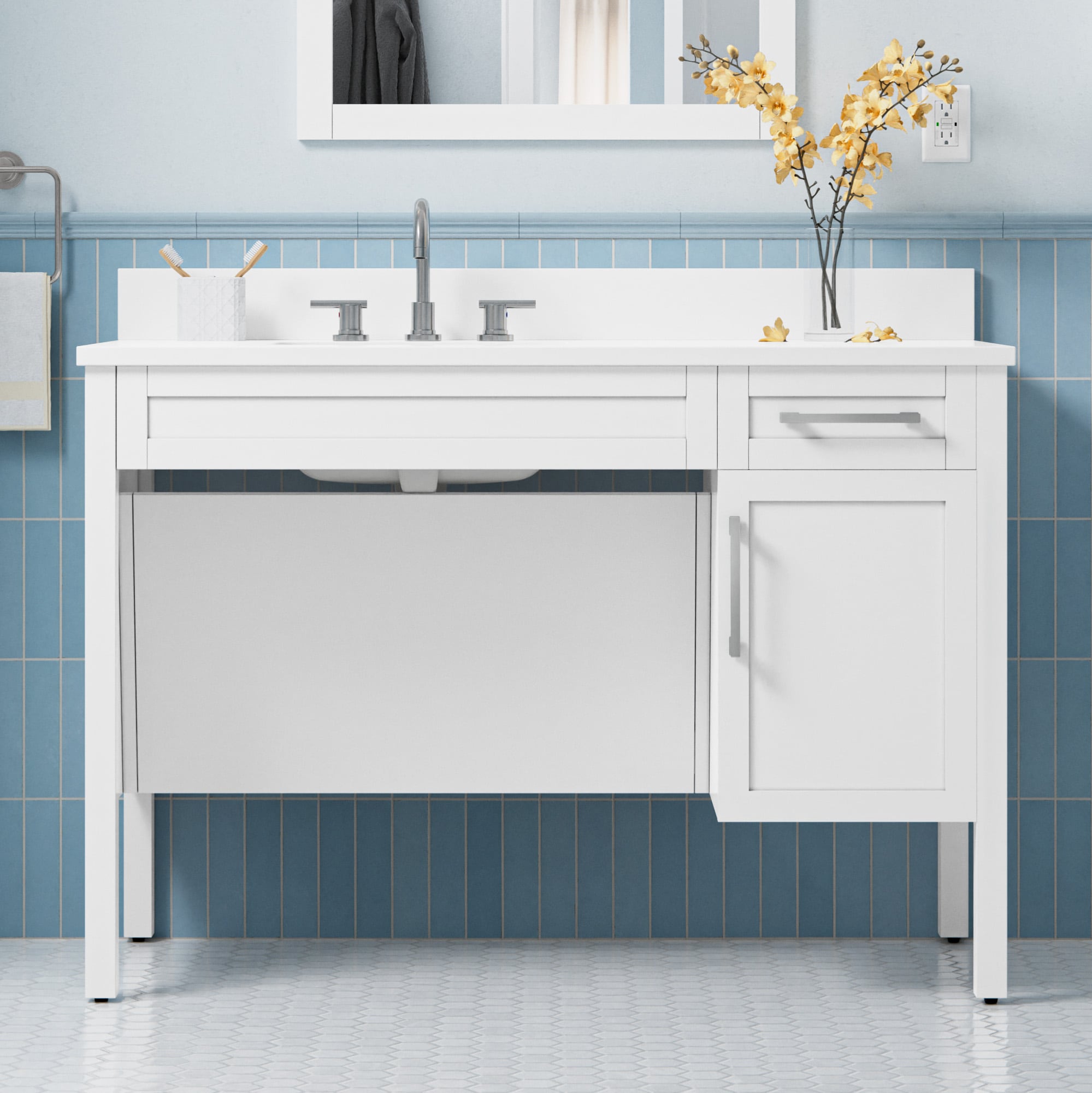 allen + roth 1815VA-48-201 Rowan 48-in White Undermount Single sink Bathroom Vanity with White Engineered stone Top
