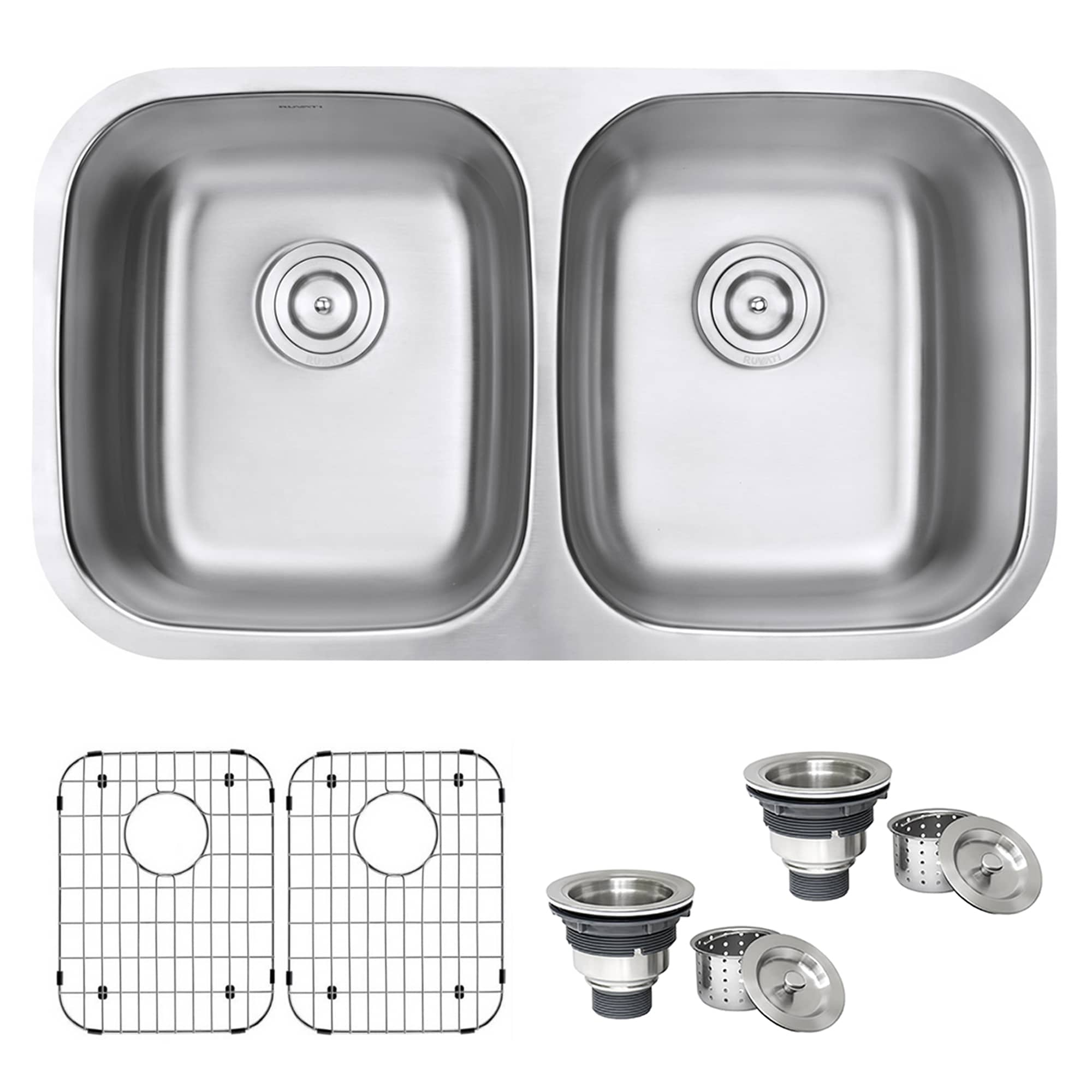 Ruvati Parmi Undermount 32.25-in x 18.875-in Brushed Stainless Steel Double  Offset Bowl Kitchen Sink in the Kitchen Sinks department at