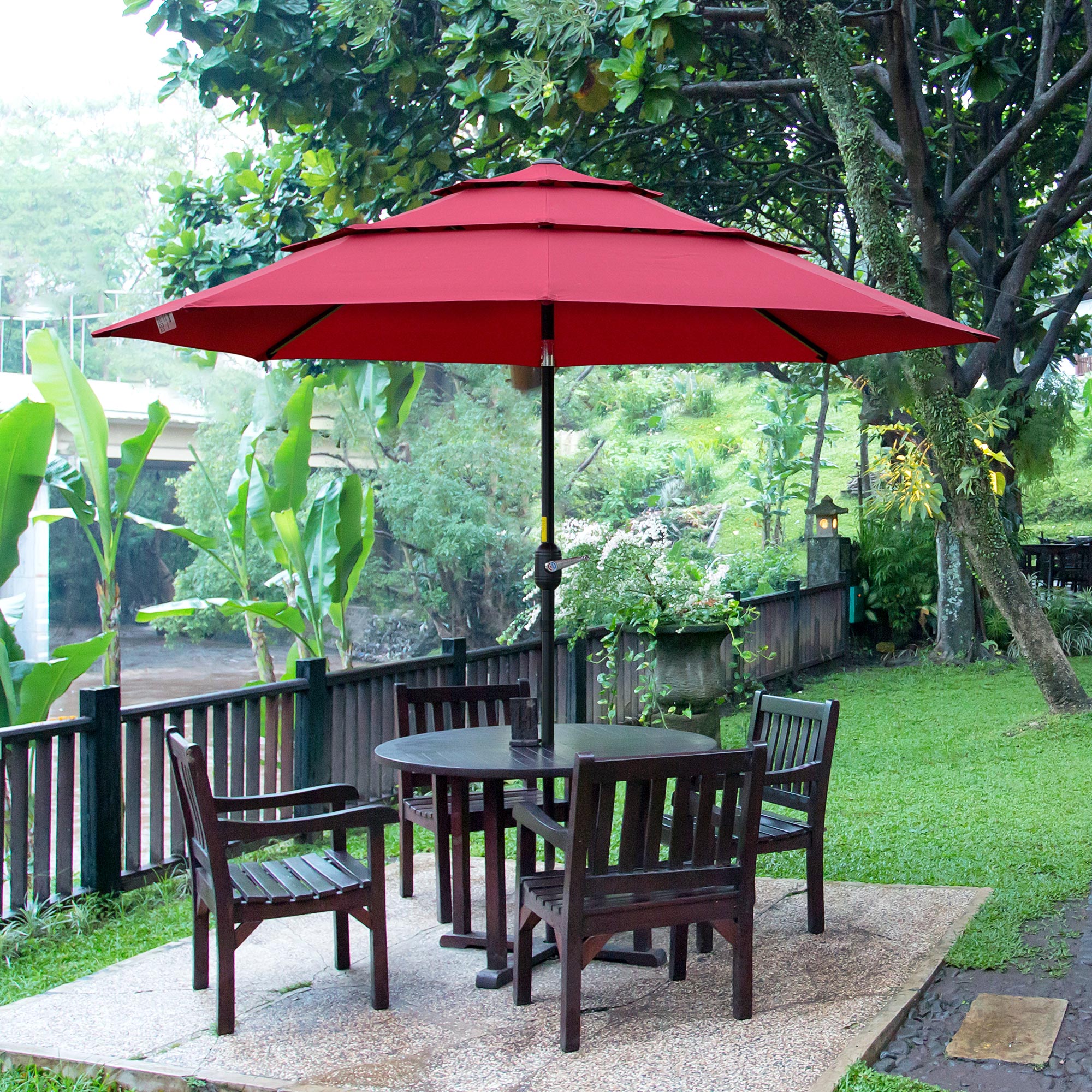 ToolCat BZ2-93-PW 9-ft Steel Red Push-button Tilt Market Patio Umbrella