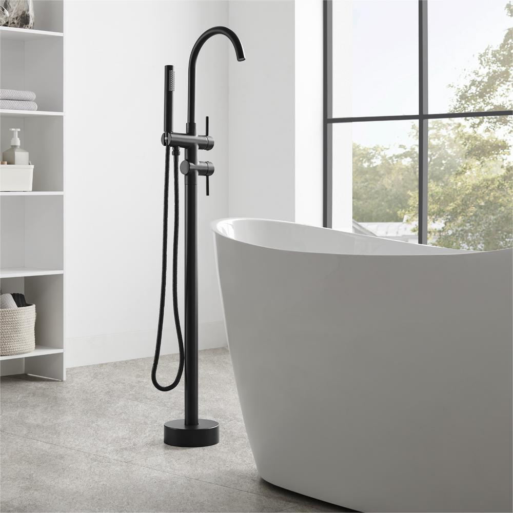Runfine RF425185 Hollywood Regency Matte Black 1-handle Freestanding High-arc Bathtub Faucet with Hand Shower ( Valve Included )