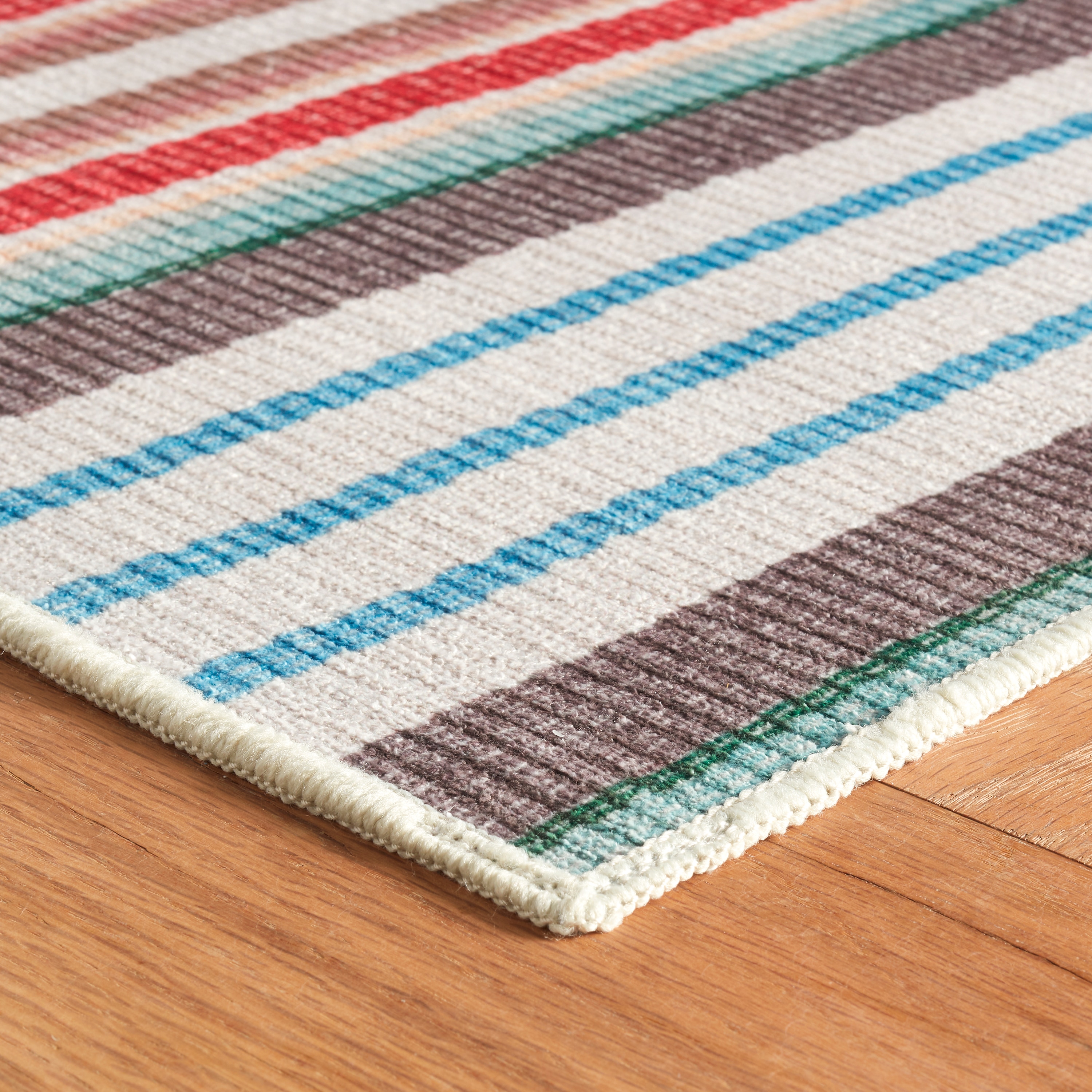 Red and Multicolor Stripe Synthetic Runner Rug 2'6"x8'0"