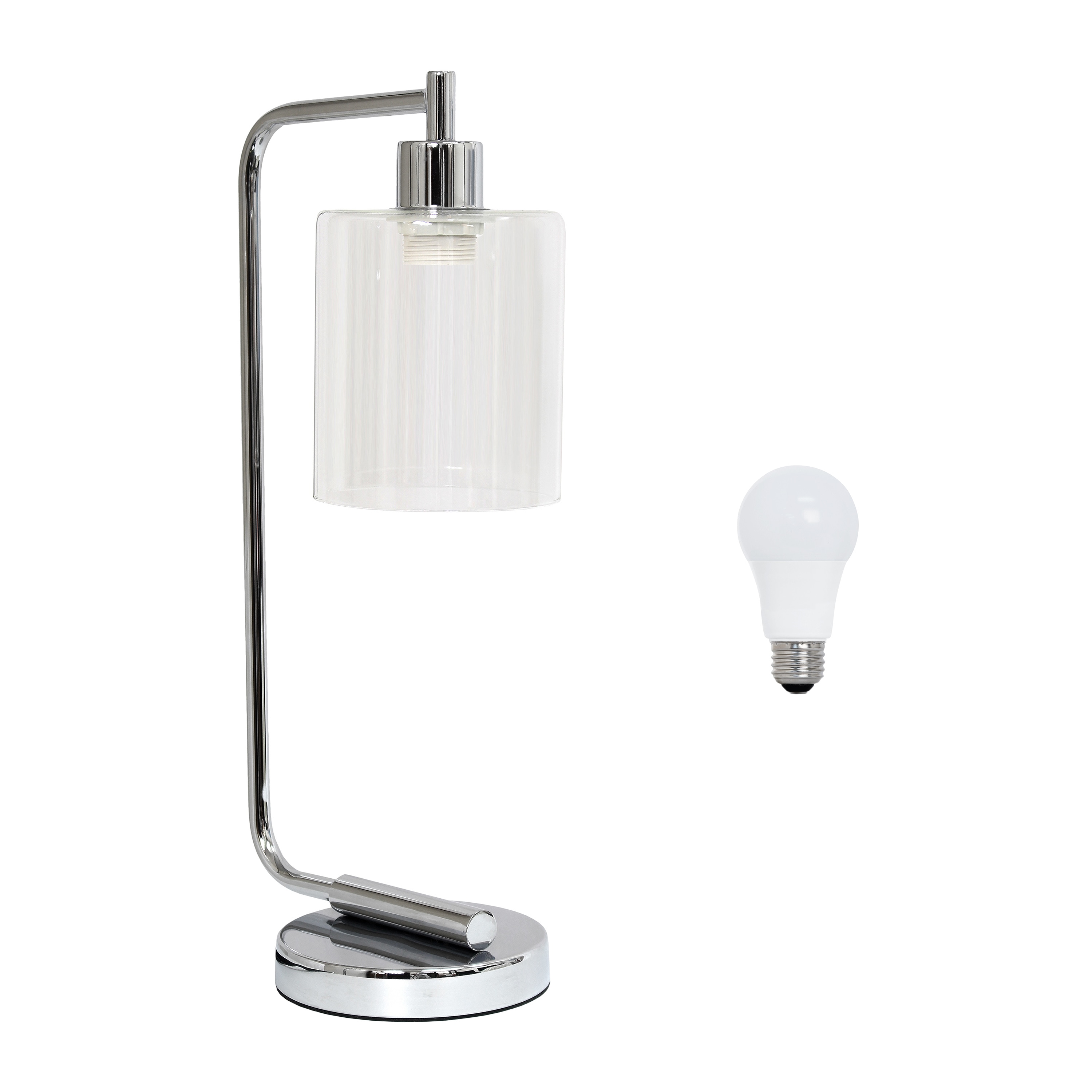 Creekwood Home CWD-1014-CH-LB Vintage Vantage 18.8-in Chrome Standard Desk Lamp with Glass Shade
