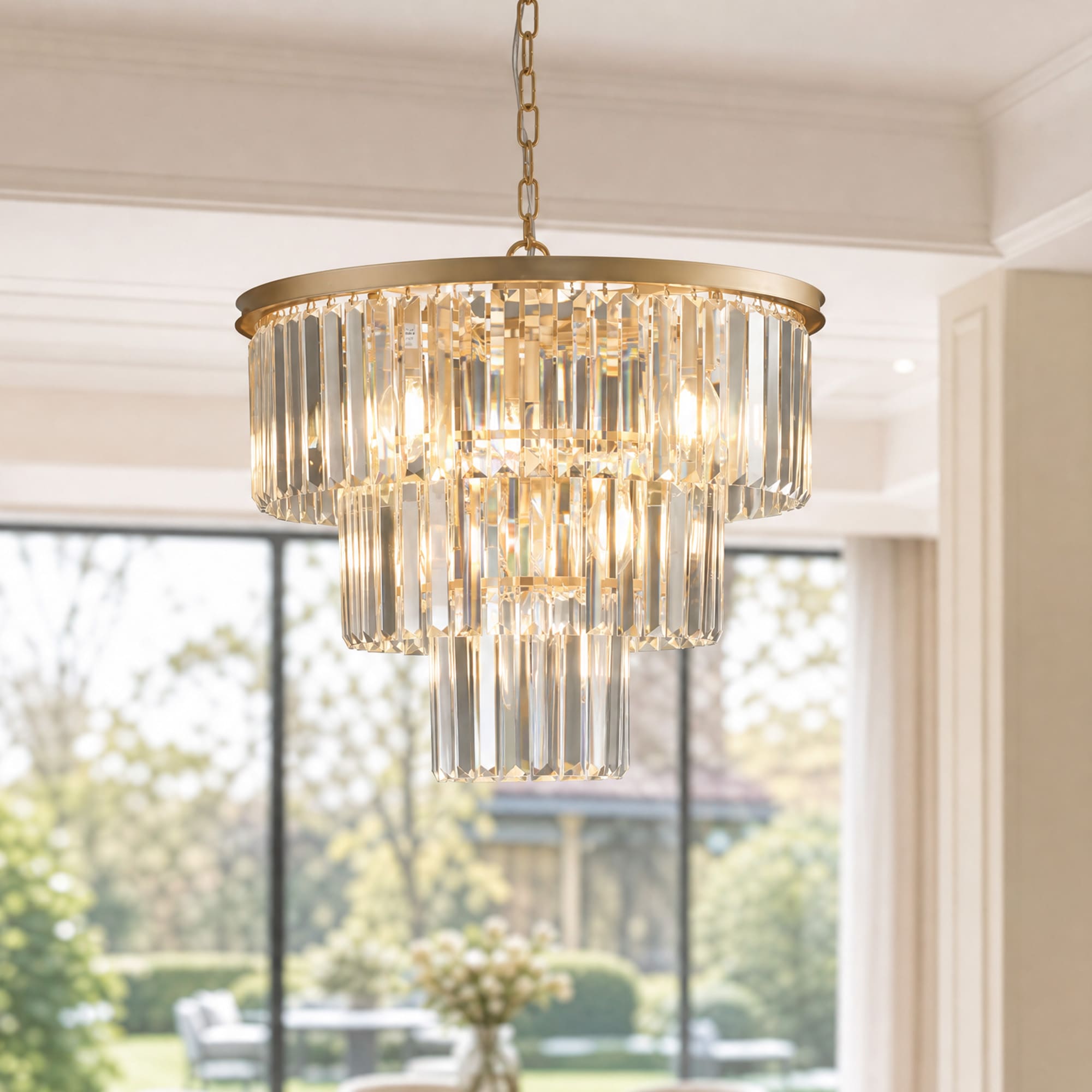 kanslol 7 -Light Gold Crystal Metal Iron Chandelier 20inches Luxury 3-Tier Crystal Chandelier  for Dining Room Living Room and Kitchen Island Entryway Foyer