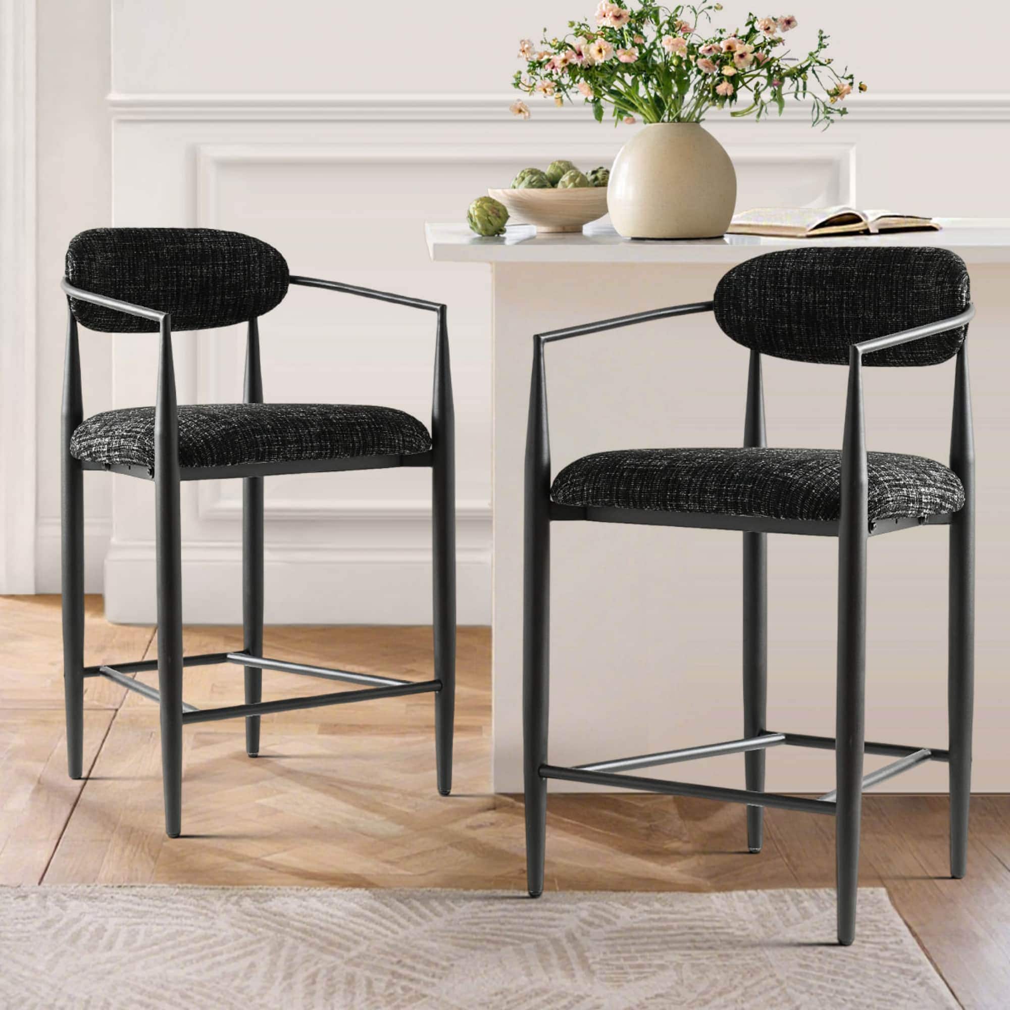 Maison Boucle Set of 2 Black Chenille Upholstered 25.5-in Counter ...