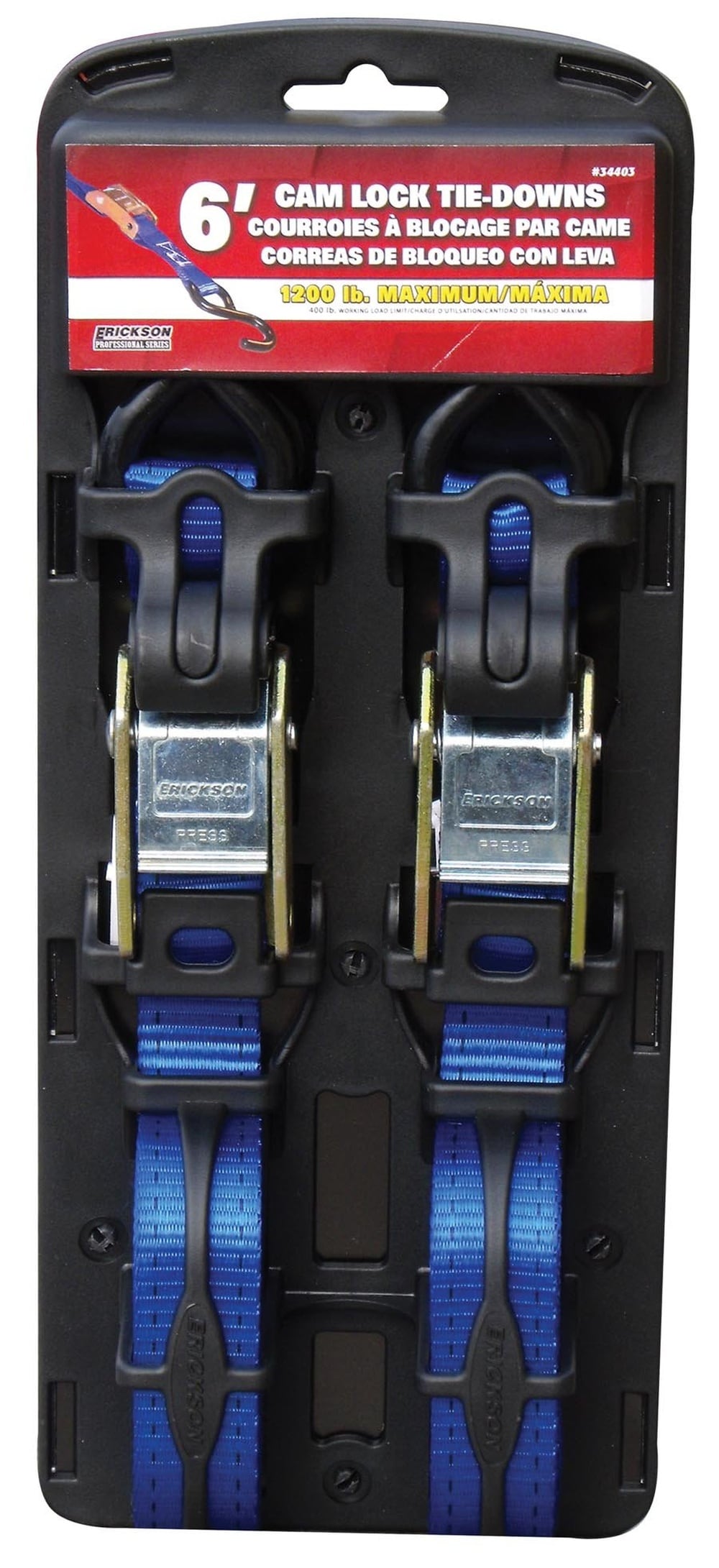 Erickson 34403 Blue 1 in x 72 in Cam Buckle Tie-Down Straps Pack of 2 #34403
