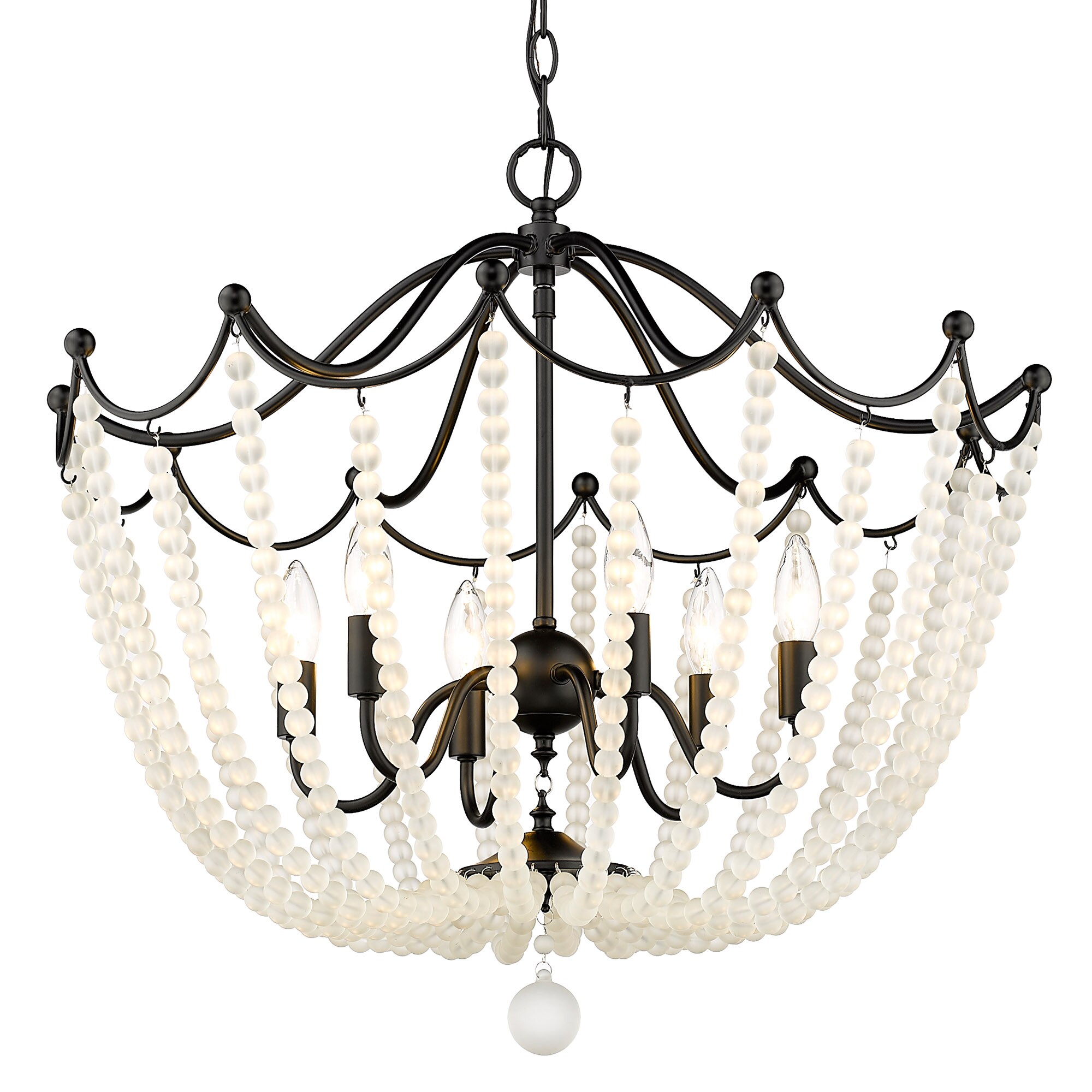 Golden Lighting 1888-6P BLK-FCB Tiara 6 -Light Matte black Bohemian/global Bowl Large Hanging Pendant light