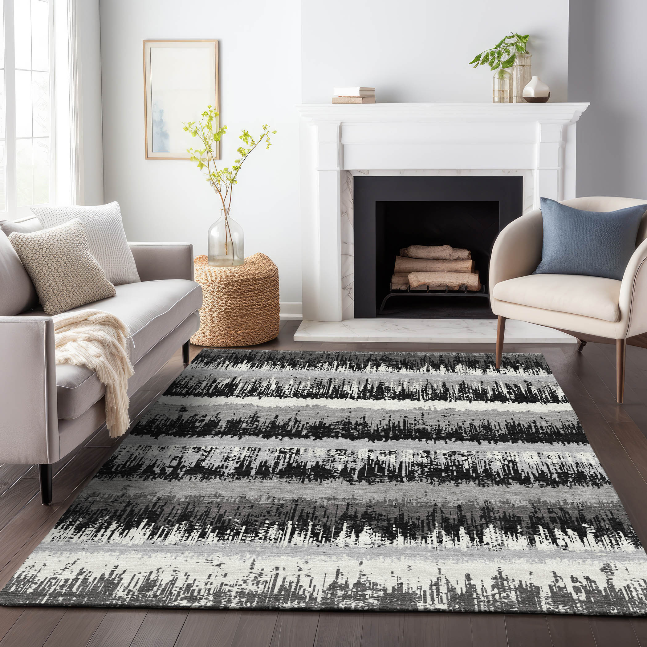 Addison Rugs ACN1013BK30X46 Chantille ACN1013BK 2 x 3 (ft) Polyester Black Rectangular Indoor/Outdoor Geometric Machine washable Area rug