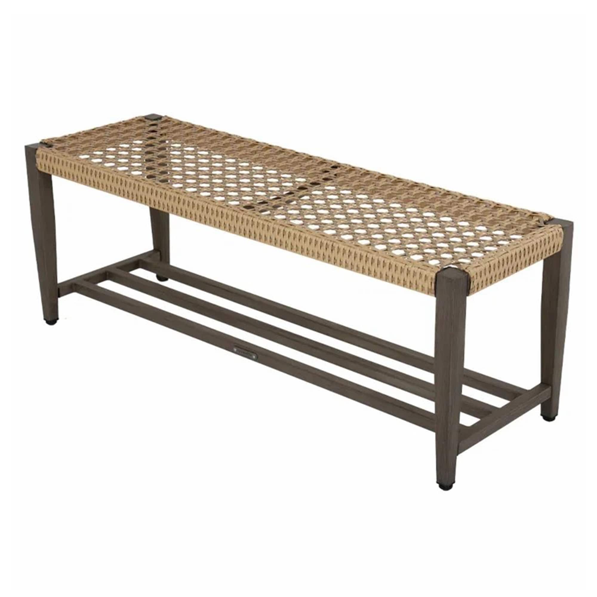 Clihome CL7850820000001 2-Tier Iron Frame Leather-Look Resin Wicker Bench 45.28-in W x 16.54-in H Brown Wicker Iron Garden Bench