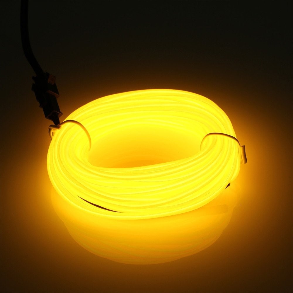 Vrbgify  Yellow Neon Light Strip 3m Flexible EL Wire Rope Light 3 Modes 360 Degree Illumination for DIY Party Festival Car Bar Halloween