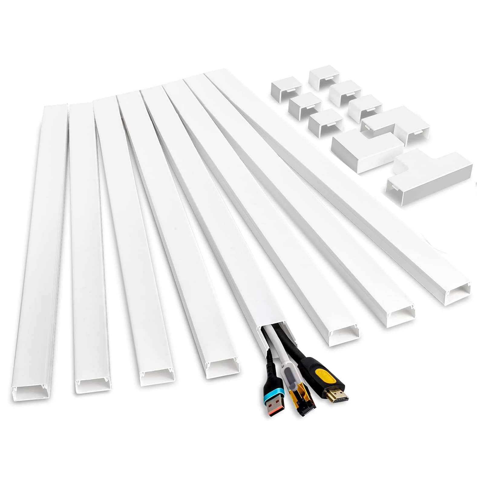 Etokfoks 116in Cord Hider Kit Paintable Cable Raceway Wall Mount TV Wire Cover W0.96in X H0.57in White #EFT1013F317