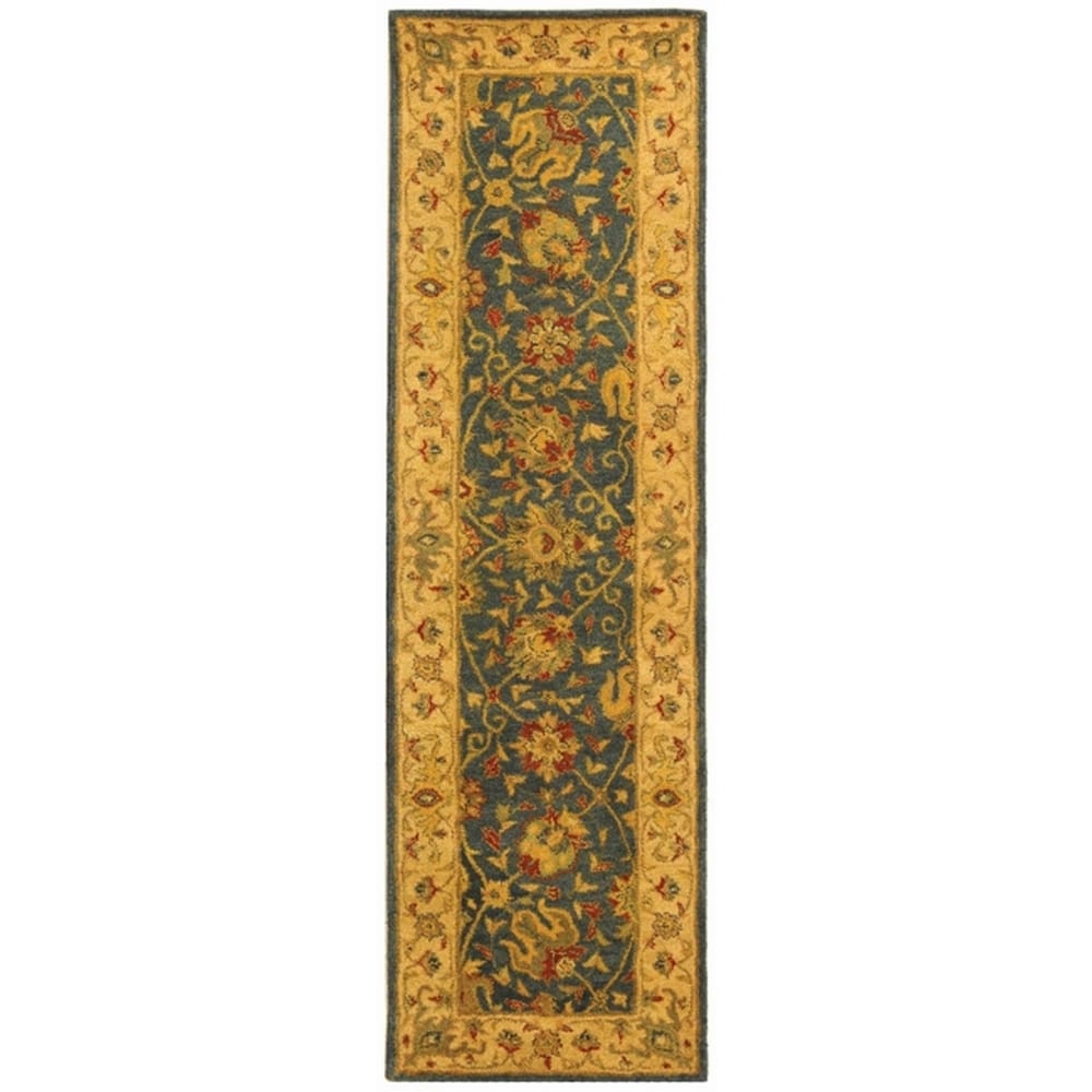 Safavieh AT21E-210 Antiquity Dergaz 2 x 10 (ft) Tufted Wool Blue Rectangular Indoor Floral/Botanical Vintage Runner rug