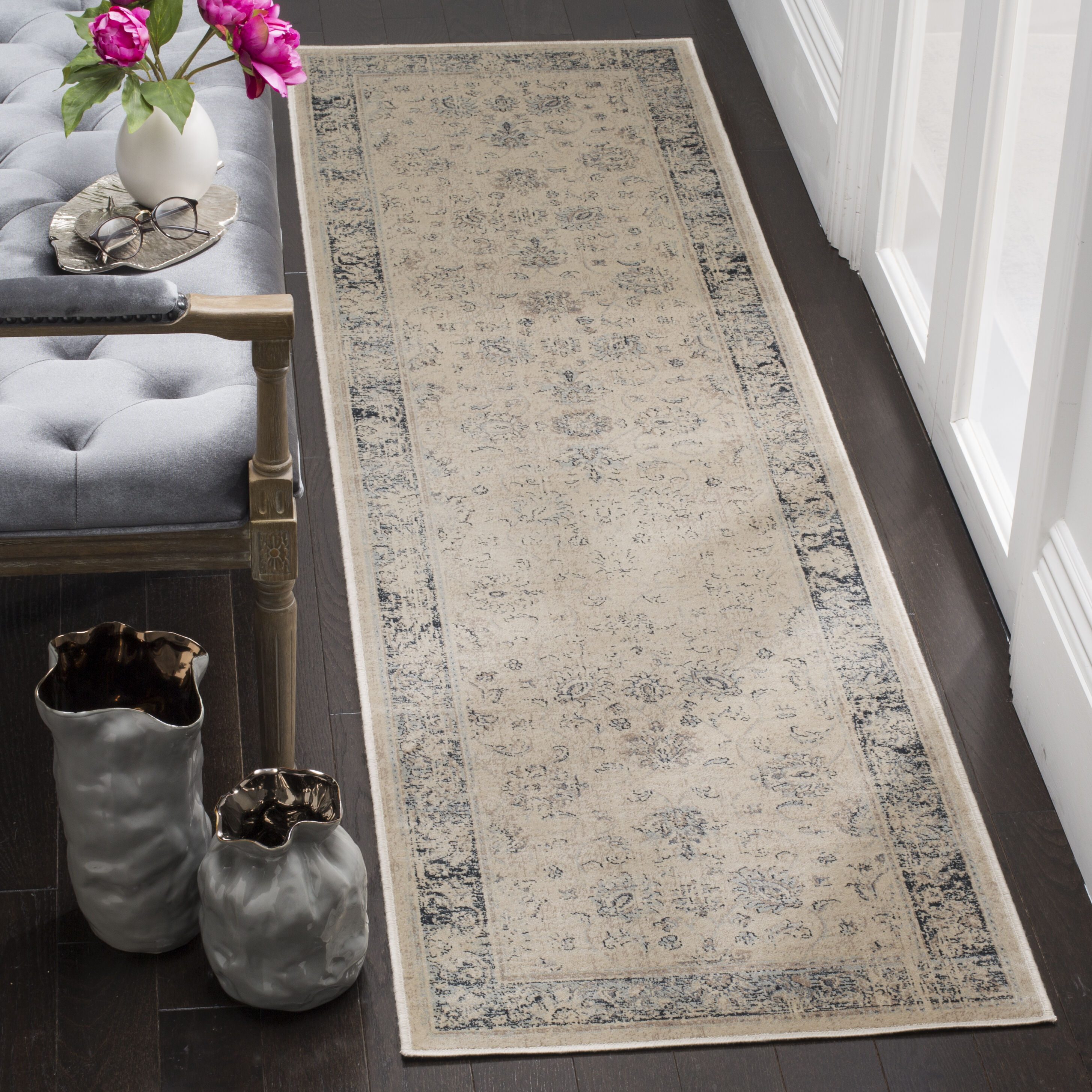 Safavieh VTG117-7440-28 Vintage Mosed 2 x 8 (ft) Loomed Synthetic Stone/Blue Rectangular Indoor Distressed/Overdyed Vintage Runner rug