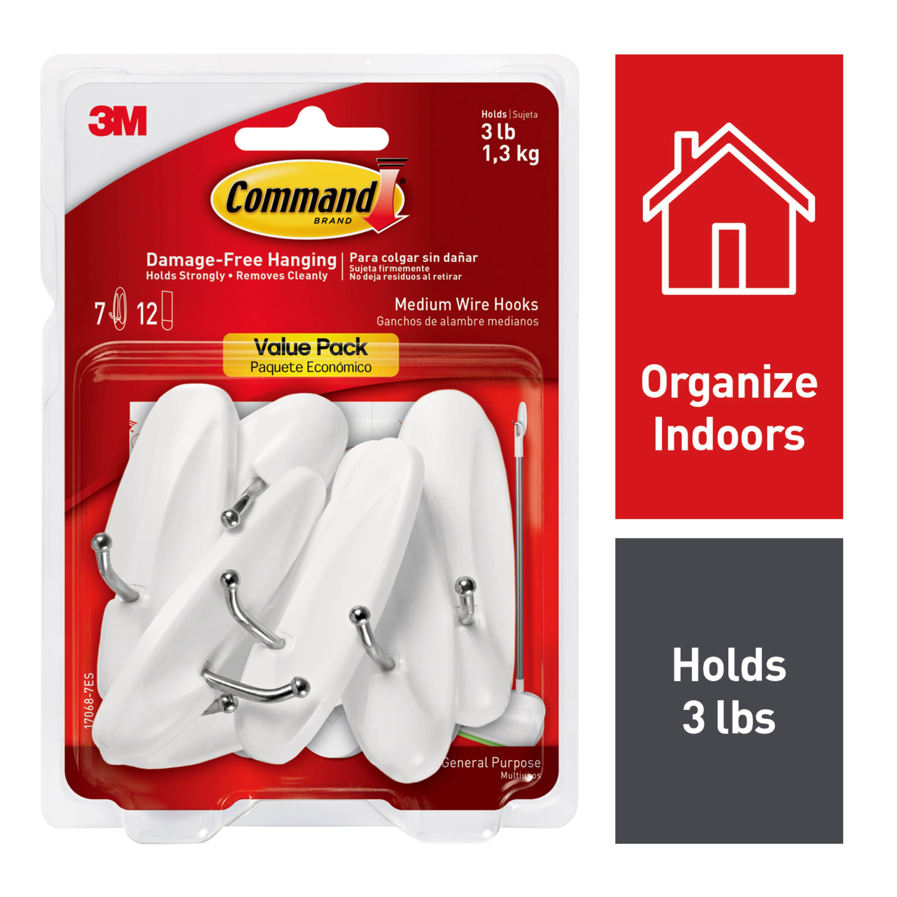 Command Medium 7-Pack White Adhesive Wire Hook (3-lb Capacity) in