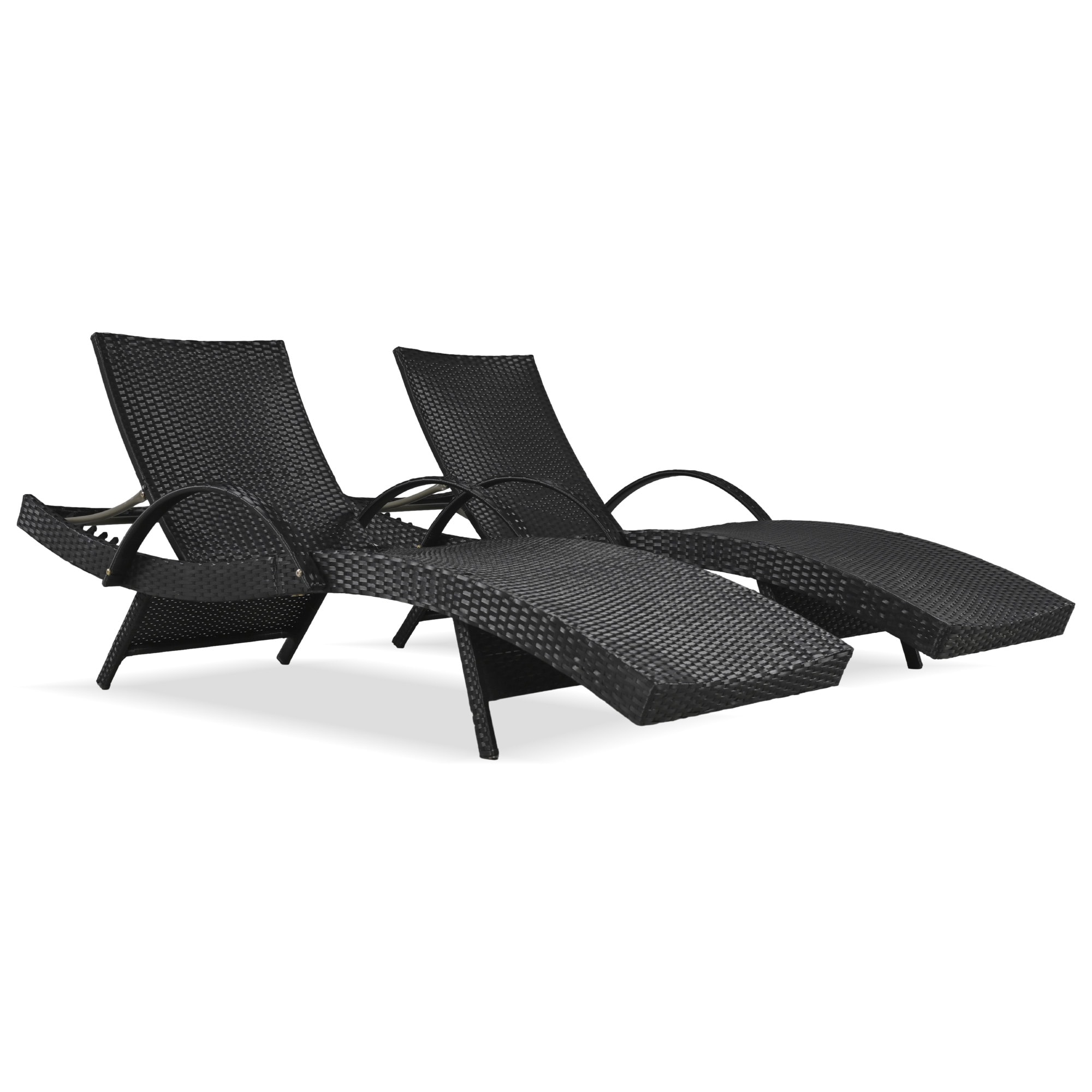 Bybafun YB2600193 Set of 2 Wicker Black Wicker Frame Stationary Chaise Lounge Chair with Solid Seat