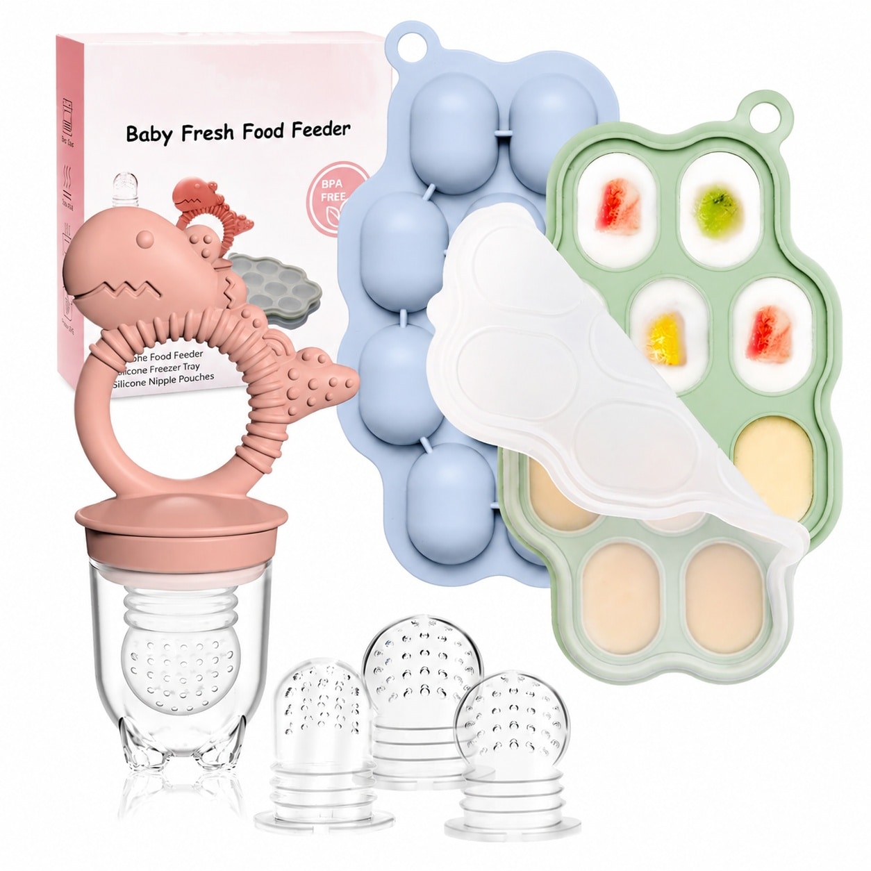 Vrbgify  Baby Breastmilk Popsicle Molds and Fruit Feeder Pacifier Silicone Baby Food Freezer Tray Storage Containers for Infant Teething and Self