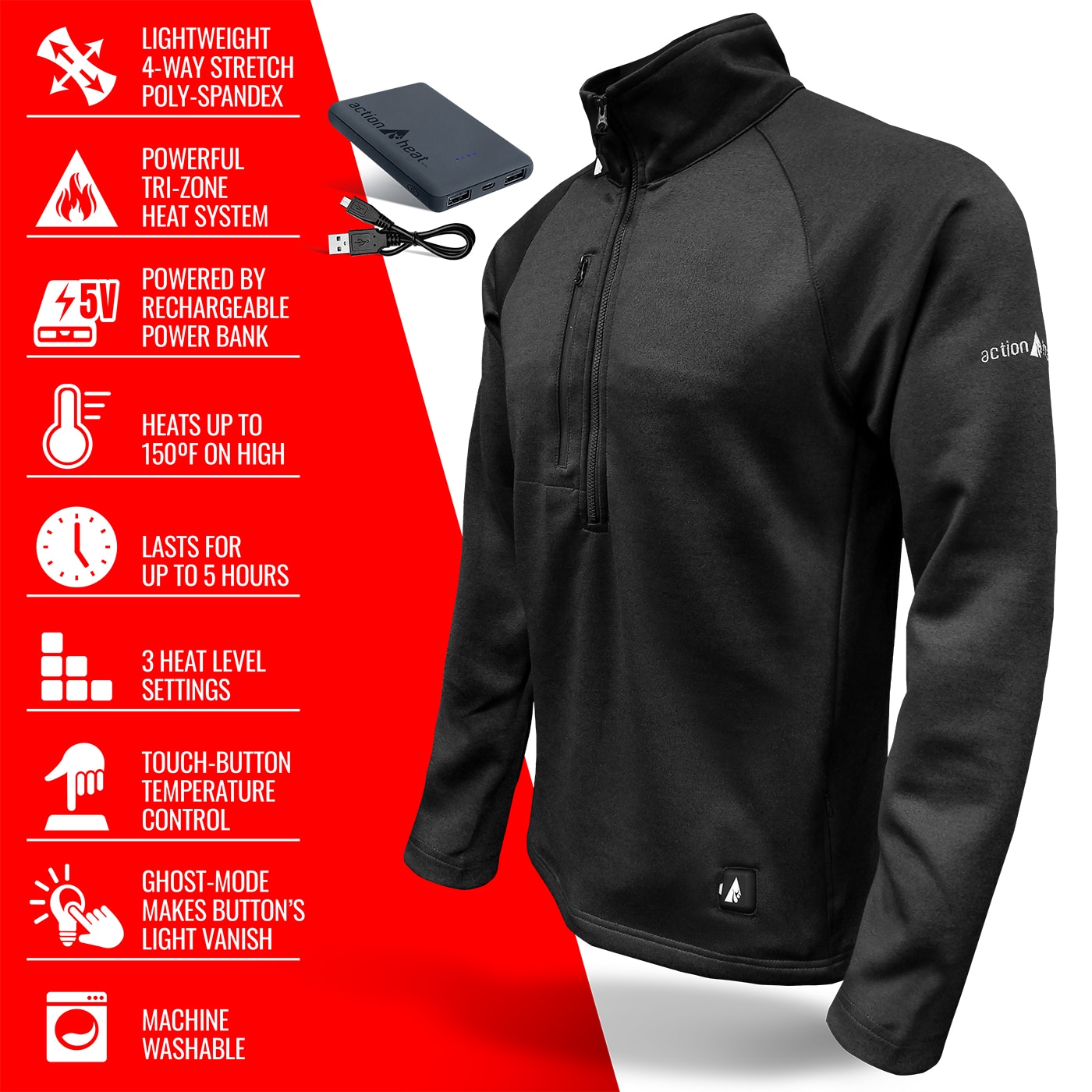 ActionHeat AH-ZTOP-5V-M-BK-M Tops-Shirts - View #7