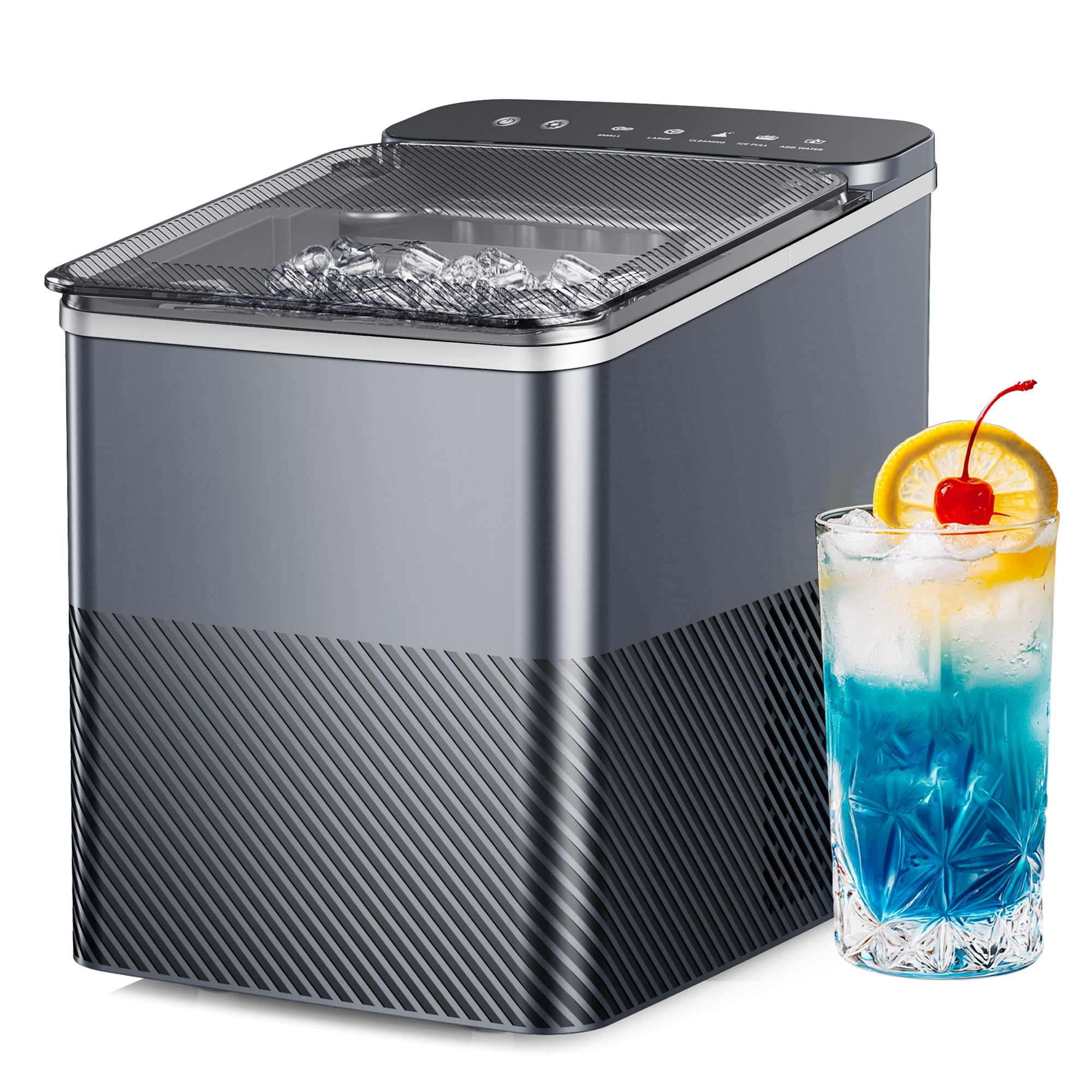 SIMZLIFE IM021-BGR-S-LS-SC 27 lbs Per Day Bullet Countertop Portable Ice Maker with Ice Scoop and Self-Cleaning in Grey
