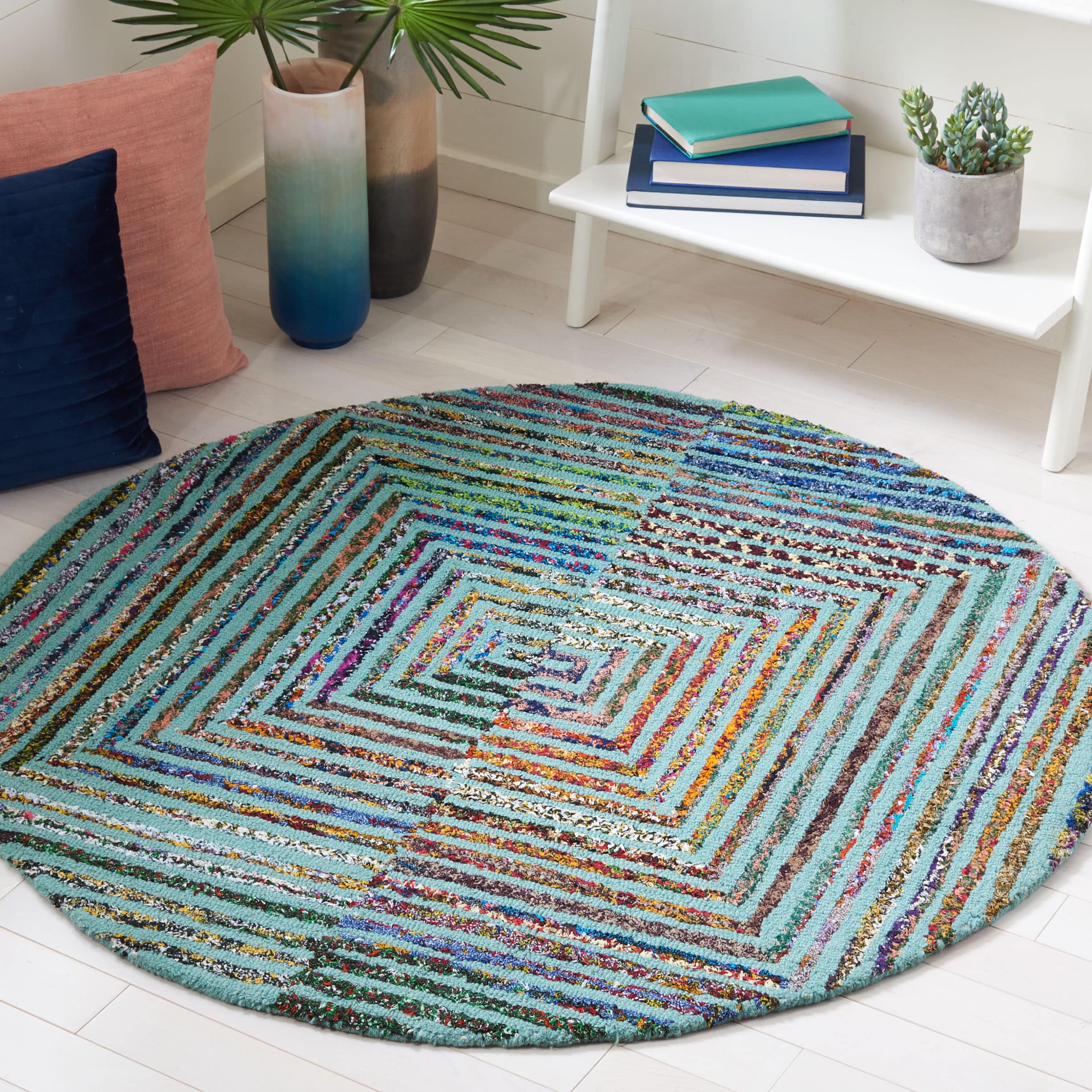  Nantucket 603 Teal Contemporary 4ft x 4ft Round Rug