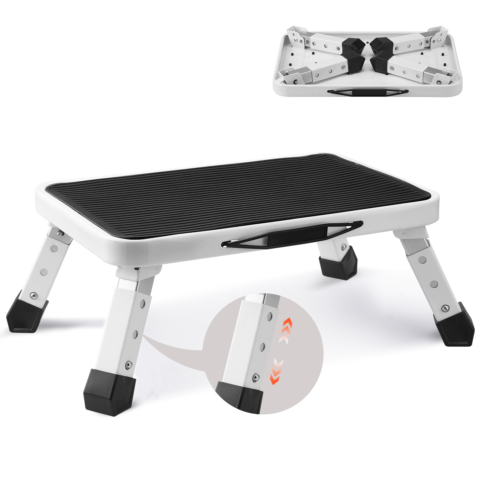 LUXEYARD Step Stool 1-Step 330lbs Capacity Folding Steel Step Ladder 3 Adjustable Height Portable Toddler Step Stools for Adults Non-Slip Sturdy Step Ladders for Office RVs Pets Bathrooms Bedrooms #DS-R-2P452979