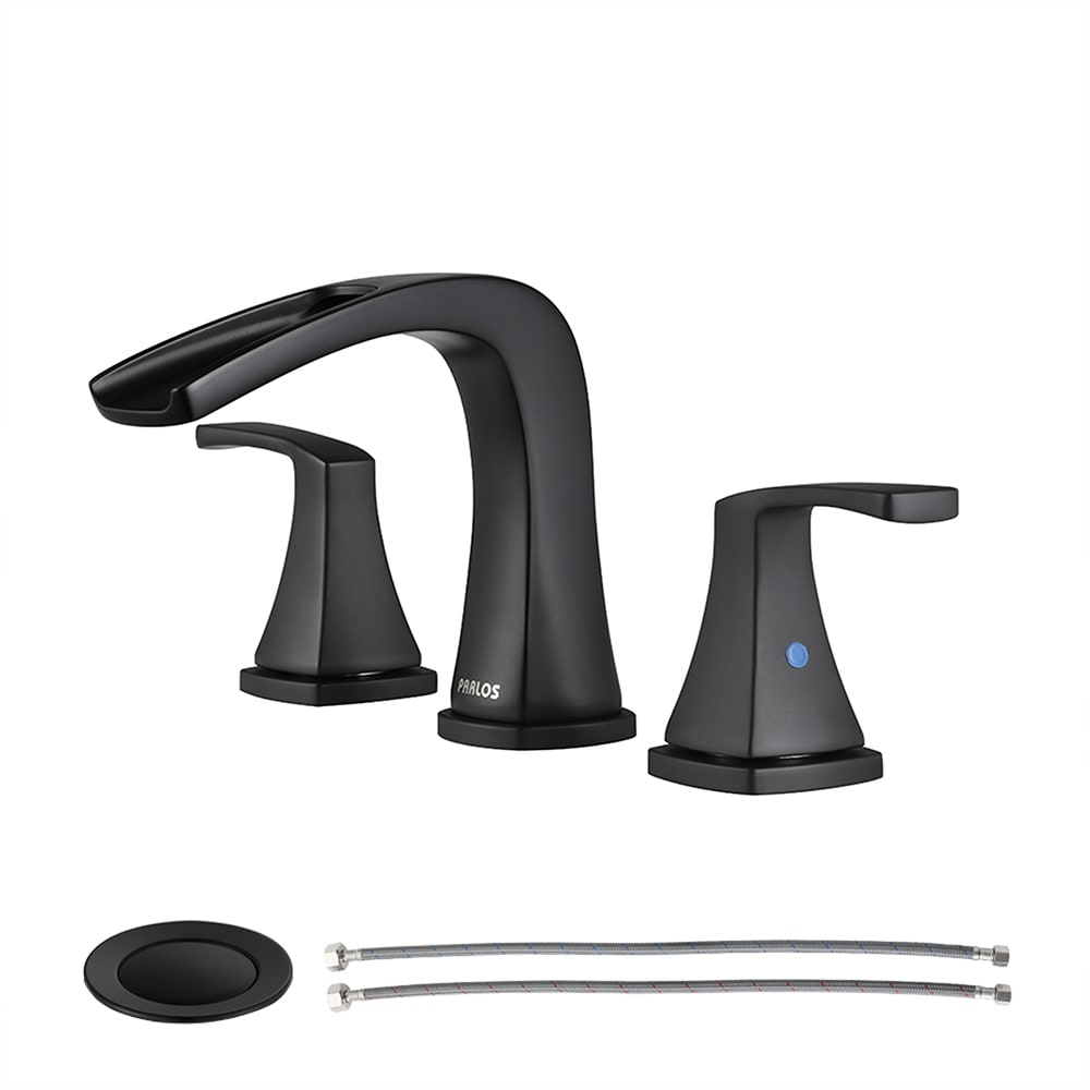 PARLOS 1407004 Doris Matte Black Widespread 2-handle Waterfall Residential Handle Bathroom Sink Faucet with Drain