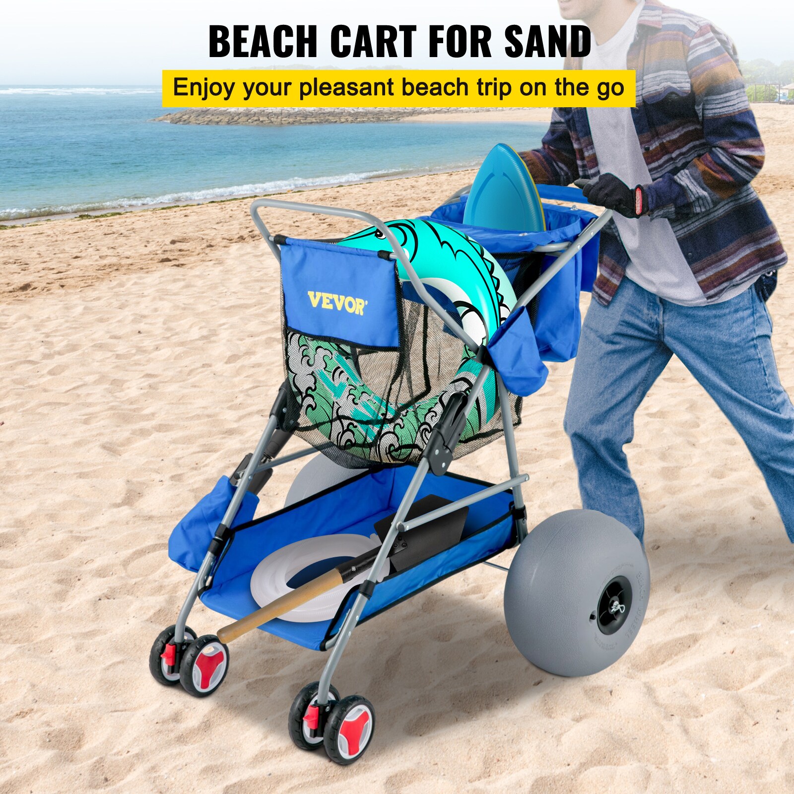Blue Folding Beach Cart Wheelbarrows & Yard Carts at