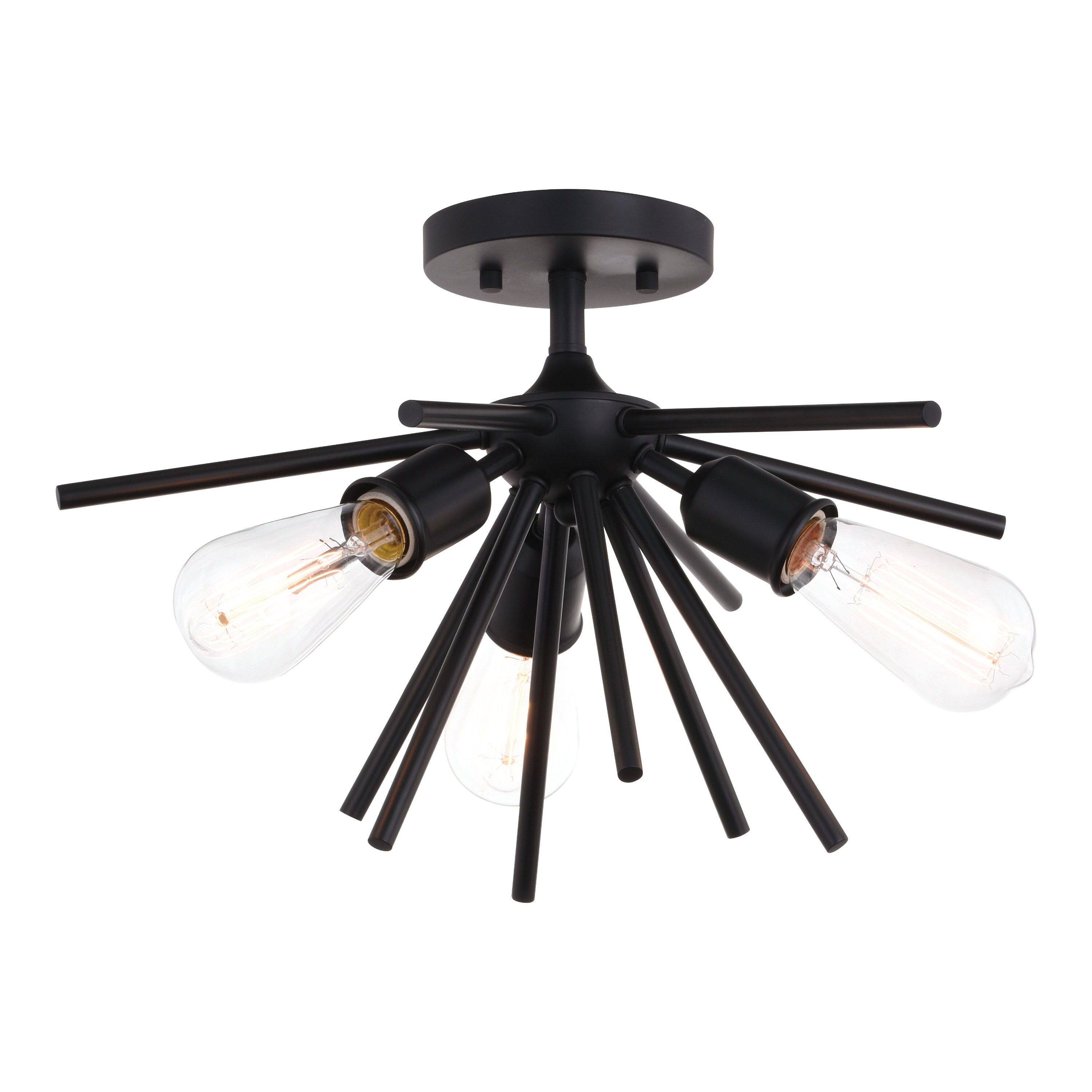 Matte Black Sputnik Semi-Flush Mount with Edison Filament Bulbs