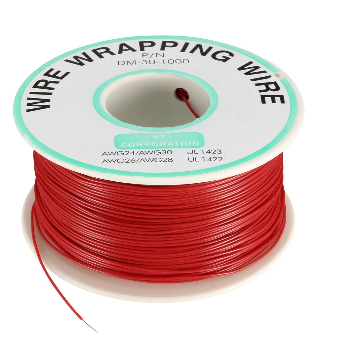 Unique Bargains OK Wire Tin Plated Copper Cord Wire Wrapping P/N DM-30-1000 30 AWG 650ft Length Red #S25072800UX9419