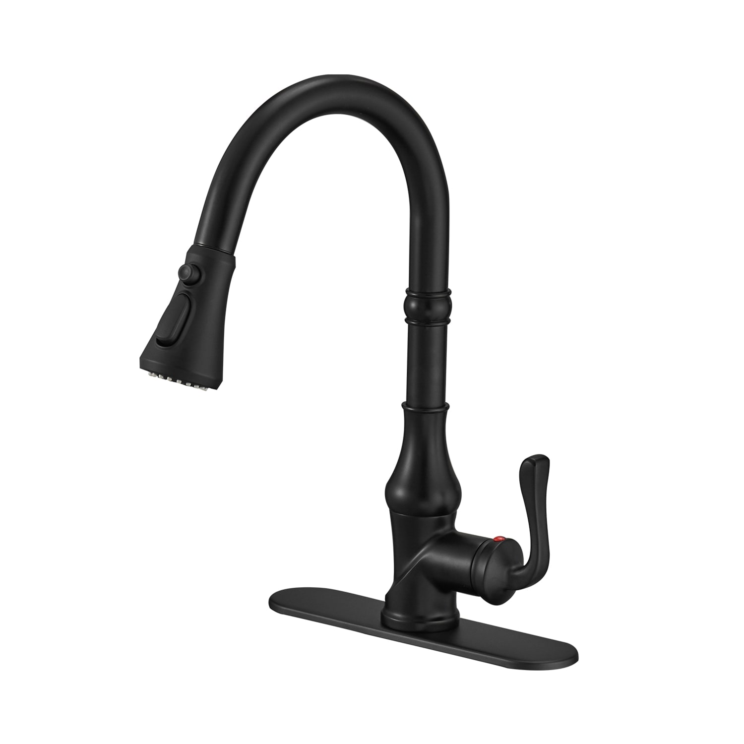 BWE A-94552-BLACK A-94552 Single-Handle Kitchen Faucet Matte Black Single Handle Deck-mount Pull-down Kitchen Faucet with Sprayer ( Deck Plate Included )