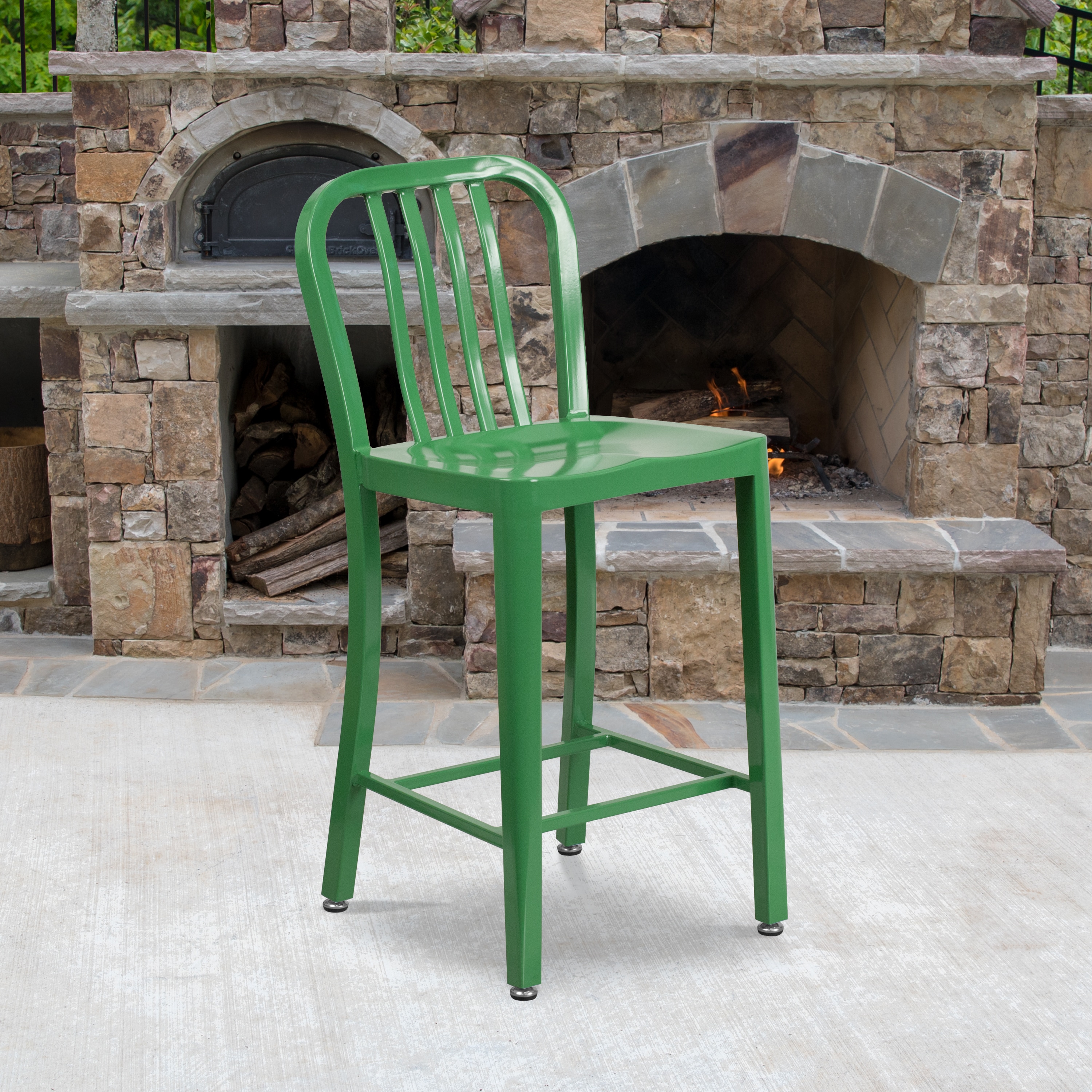 Green Metal 24" Counter Height Stool with Slat Back