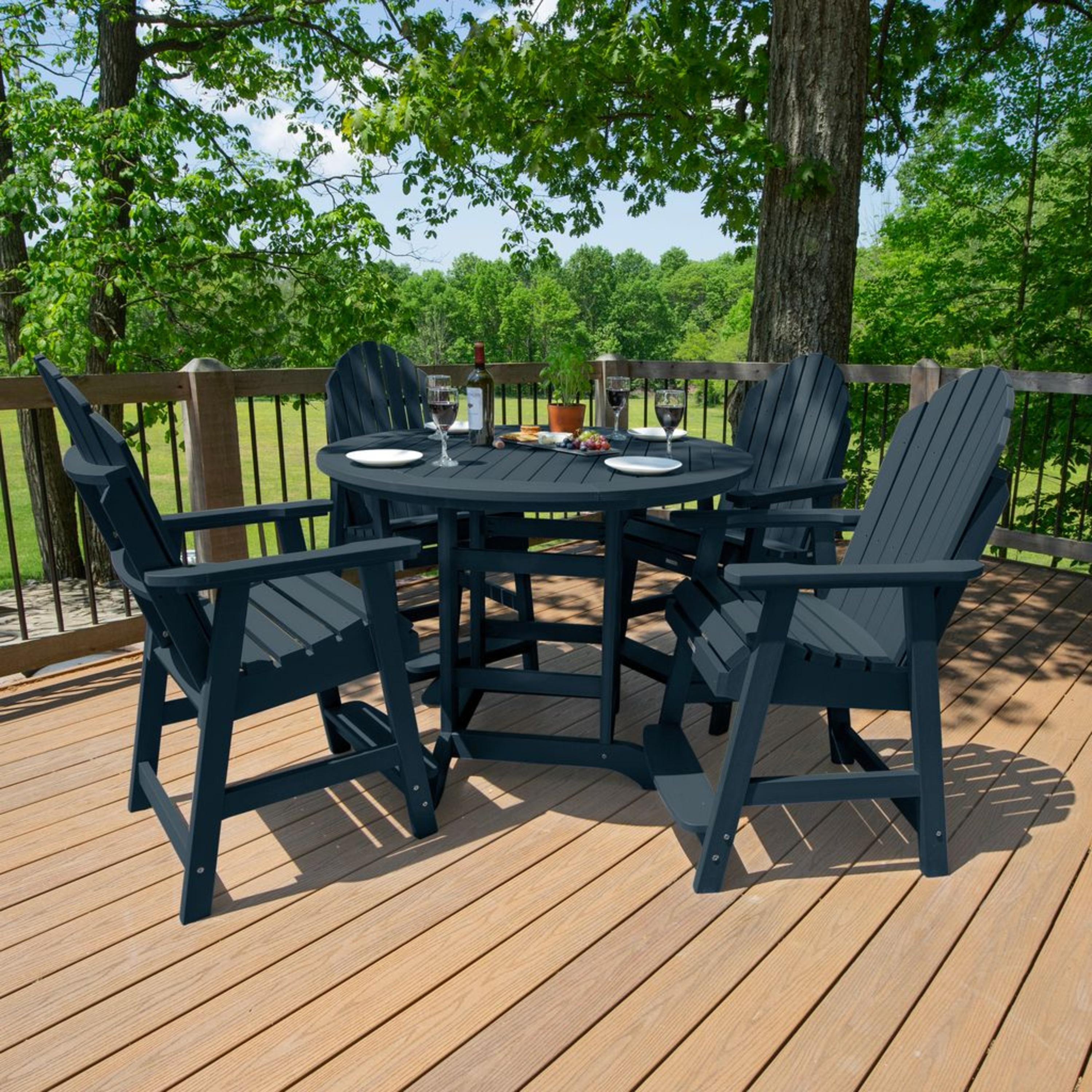 highwood AD-CNA48-FBE Hamilton 5 -Piece Federal Blue Counter height Plastic Round Table with 4 Stationary Chairs