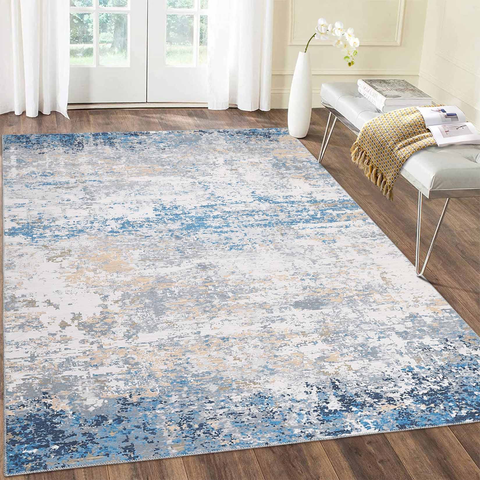 Garvee YXY-LO-PHO-134Z4QKJ 4 x 6 (ft) Loomed Polyester Grey/Blue Rectangular Indoor/Outdoor Abstract Mid-Century Modern Machine washable Area rug
