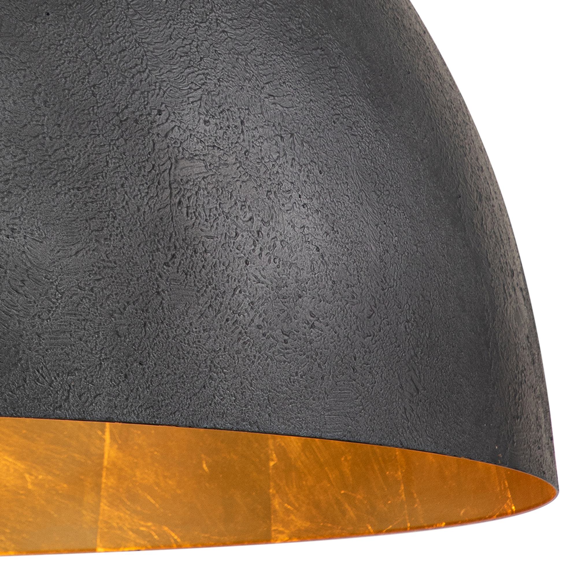 Large Blackened Steel Dome Pendant with Gold Interior