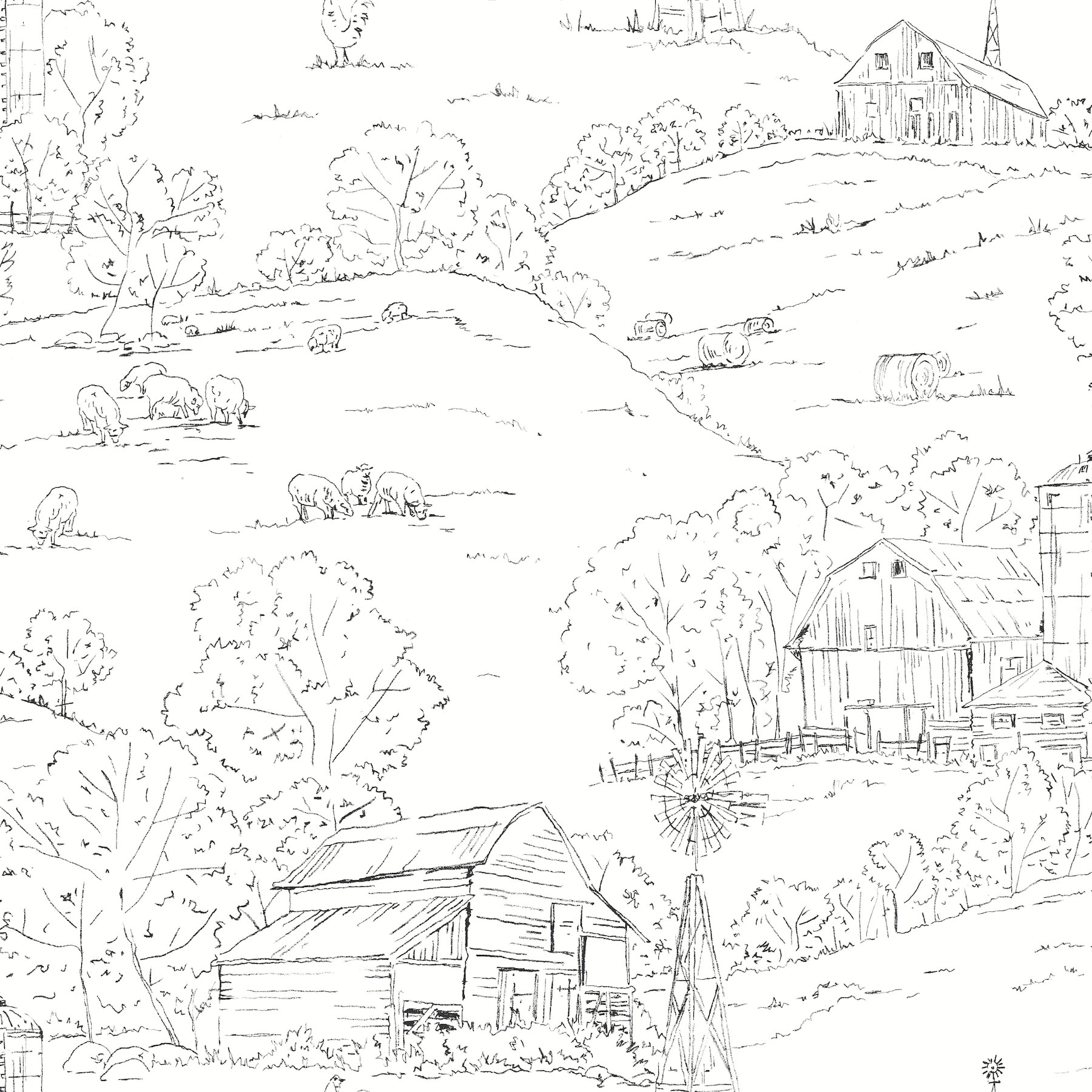 York Wallcoverings FH4031 Simply Farmhouse 56.4-Sq. Feet Black Non-woven Animals Unpasted Wallpaper