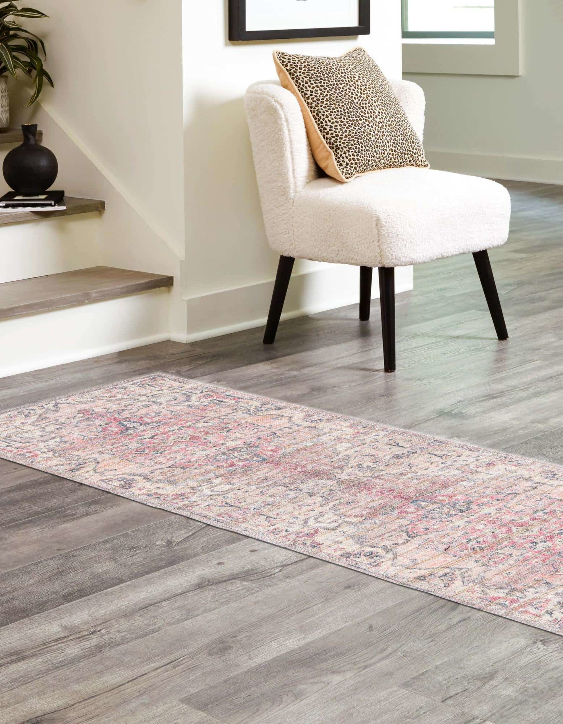 Beige Pink Synthetic Reversible Indoor Runner Rug