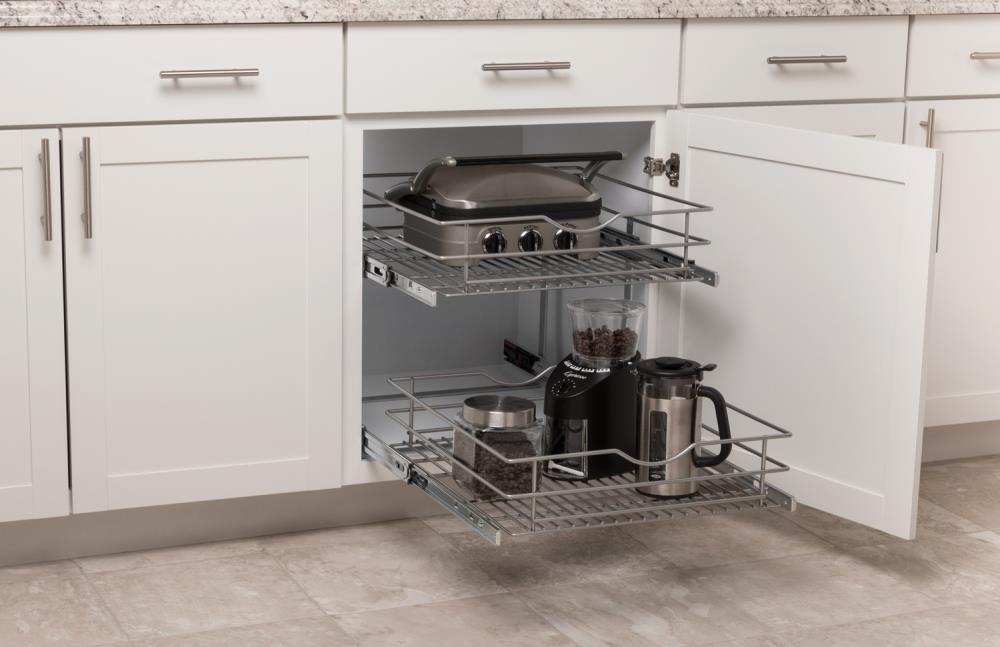 Silver/Black Mental 2-Tier Pull Out Drawers For Kitchen Cabinets –  Buylikepro