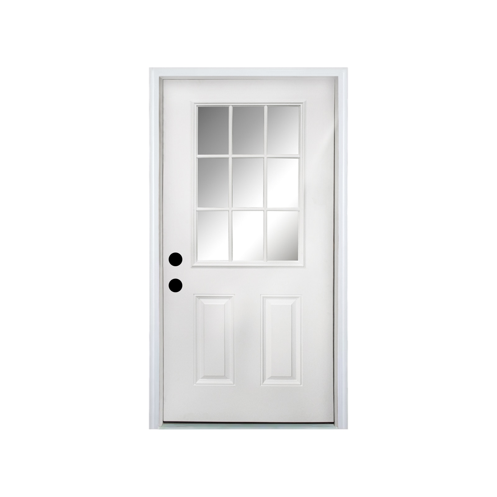 General 36 x 80 Fiberglass Entry Door 4-9/16 in. New Packaging Vinyl Frame 9 Lite Low-E Glass - Primed Front Door for Home's Front Entrance Right Hand Inswing White Oak Wooden Grain Knock-Down Door