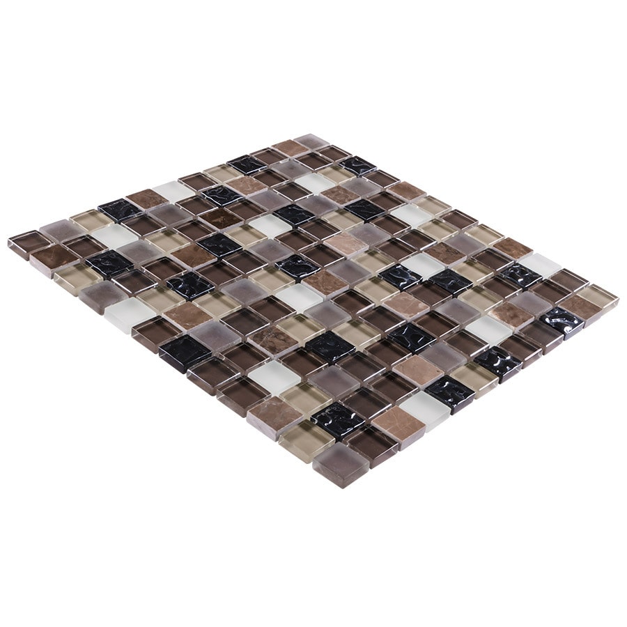 Elida Ceramica Glass Mosaic Coral Dark 12-in x 12-in Multi-finish Glass  Uniform Squares Wall Tile in the Tile department at