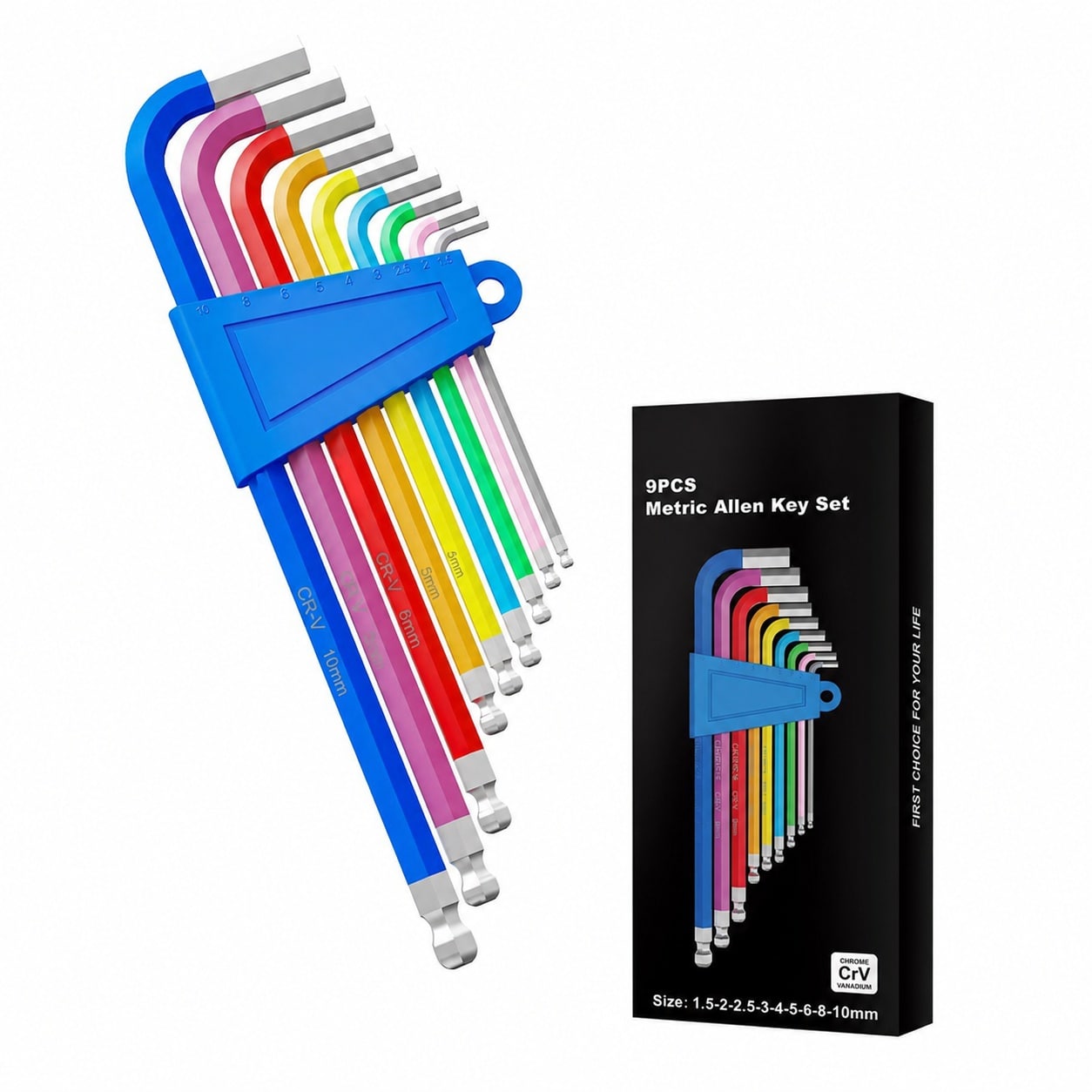 KHKFY  9pcs Metric Allen Key Set Color Coded Hex Wrench Set 1 5 to 10mm Ball End Anti Slip Long Arm for Machinery Equipment Bicycle Car