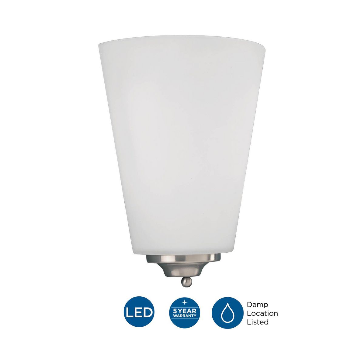 Nickel 10.63" Dimmable LED Wall Sconce with Opal Glass Shade