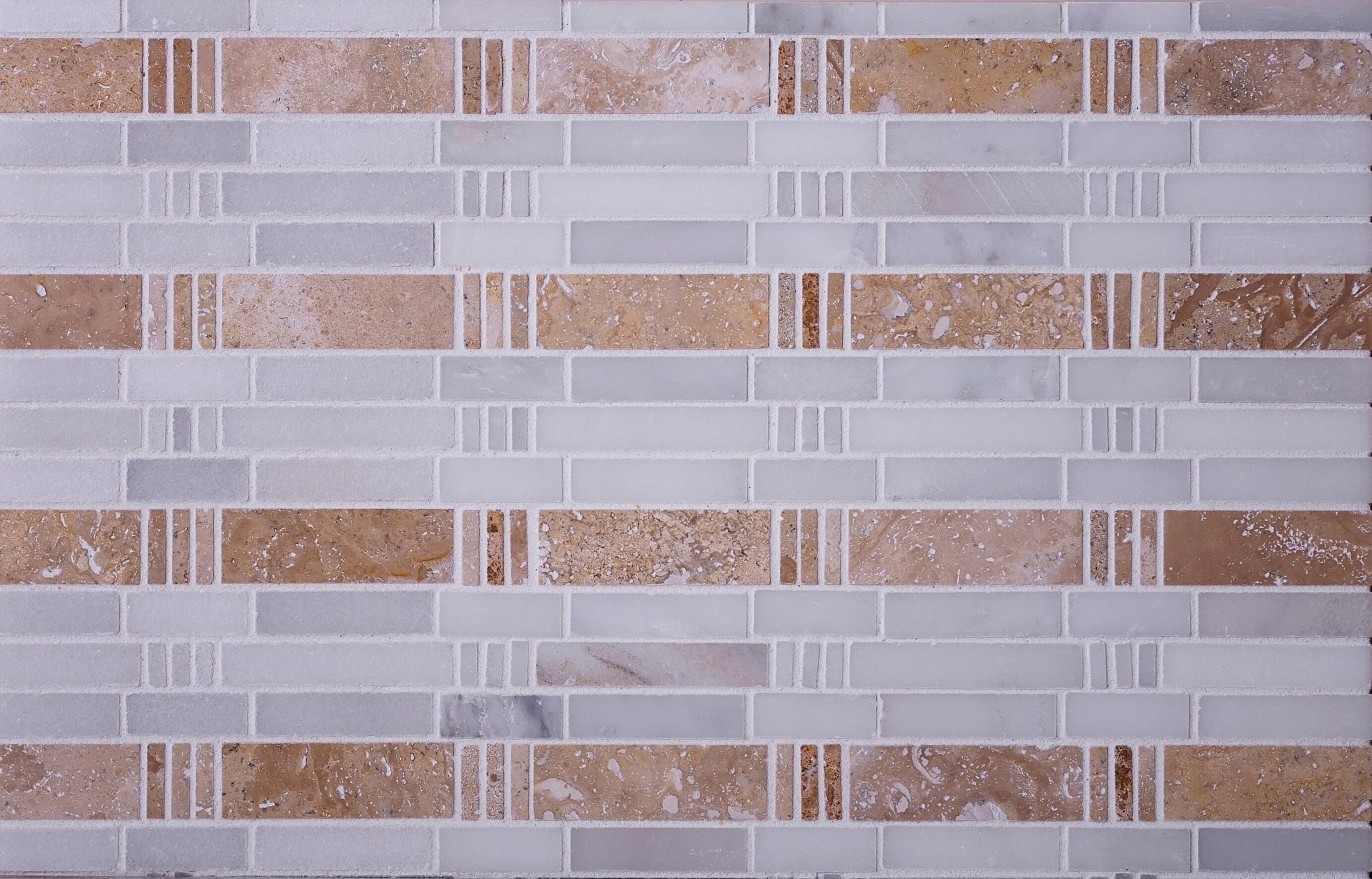 Beige and White Polished Marble Mosaic Tile 12" x 12"