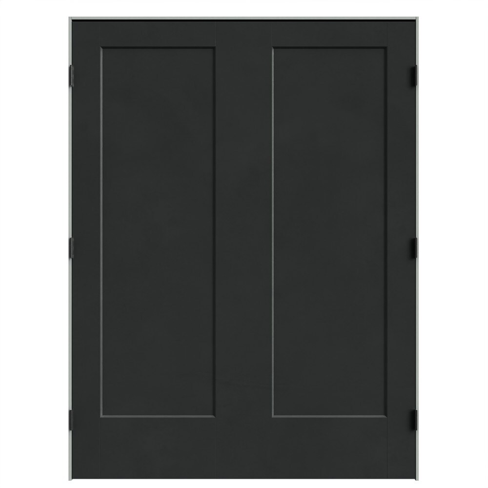 Masonite 641948 48-in x 80-in Midnight Black Solid core 3-panel square Bi-parting Smooth Prefinished Molded composite Flat Jamb Double Prehung Interior Door
