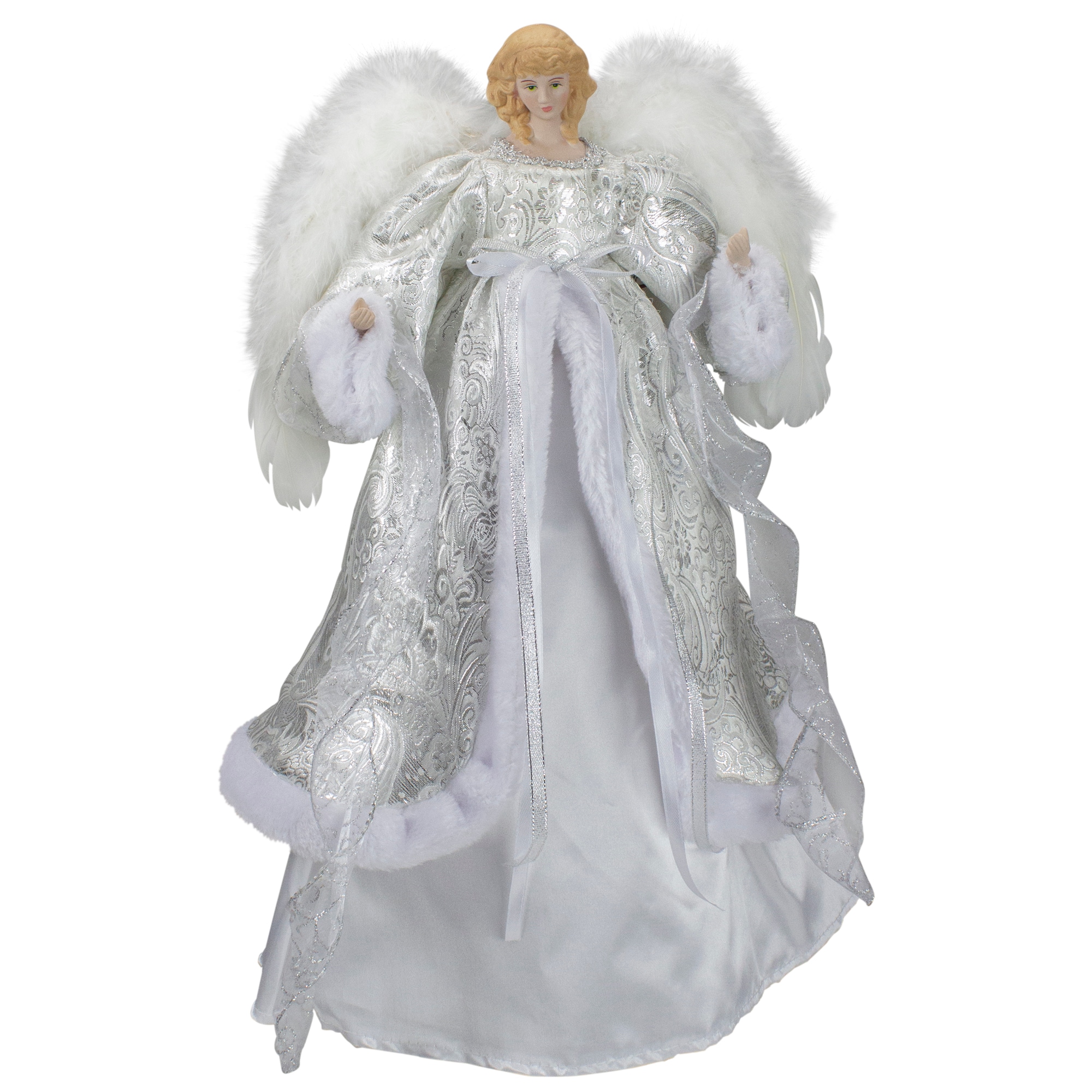 Northlight 12 Lighted Silver and White Angel with Wings Christmas Tree Topper - Clear Lights