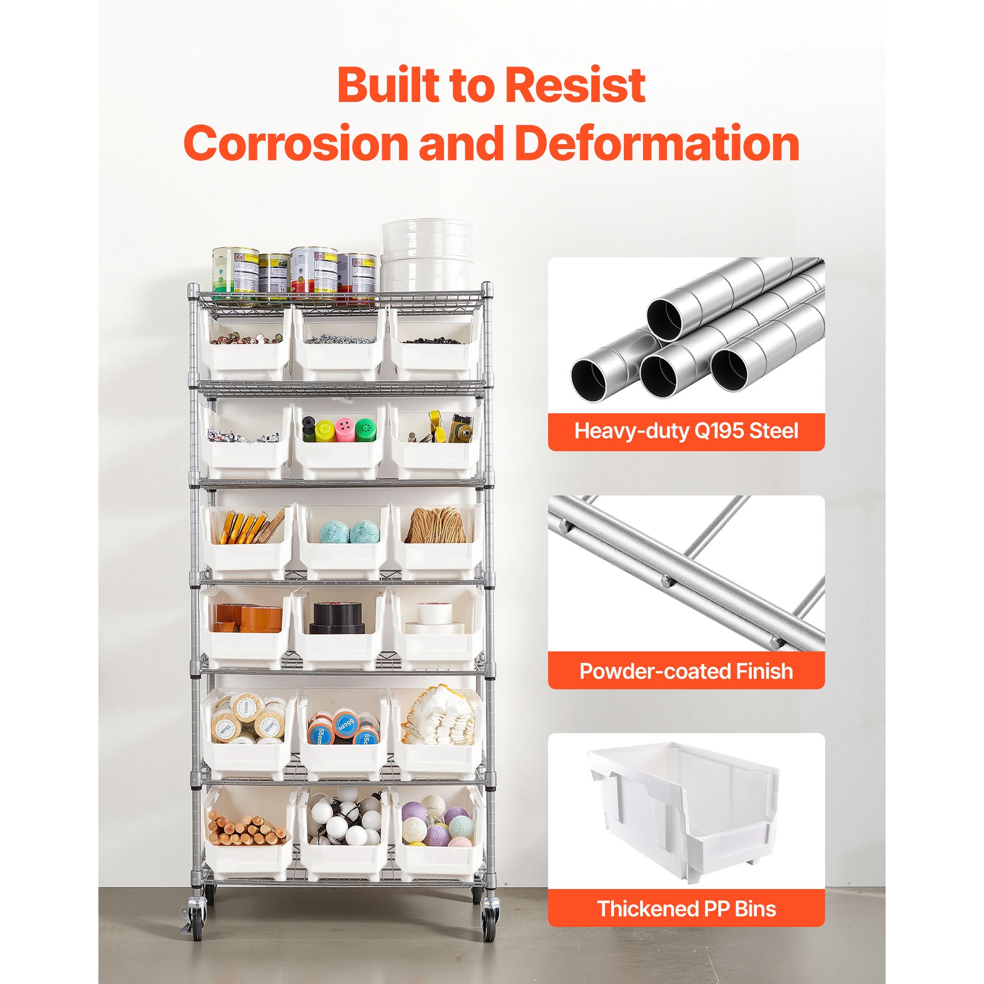 GIVIMO 7 Tier Rolling Bin Storage Rack with 18 Medium PP Bins Q195 ...