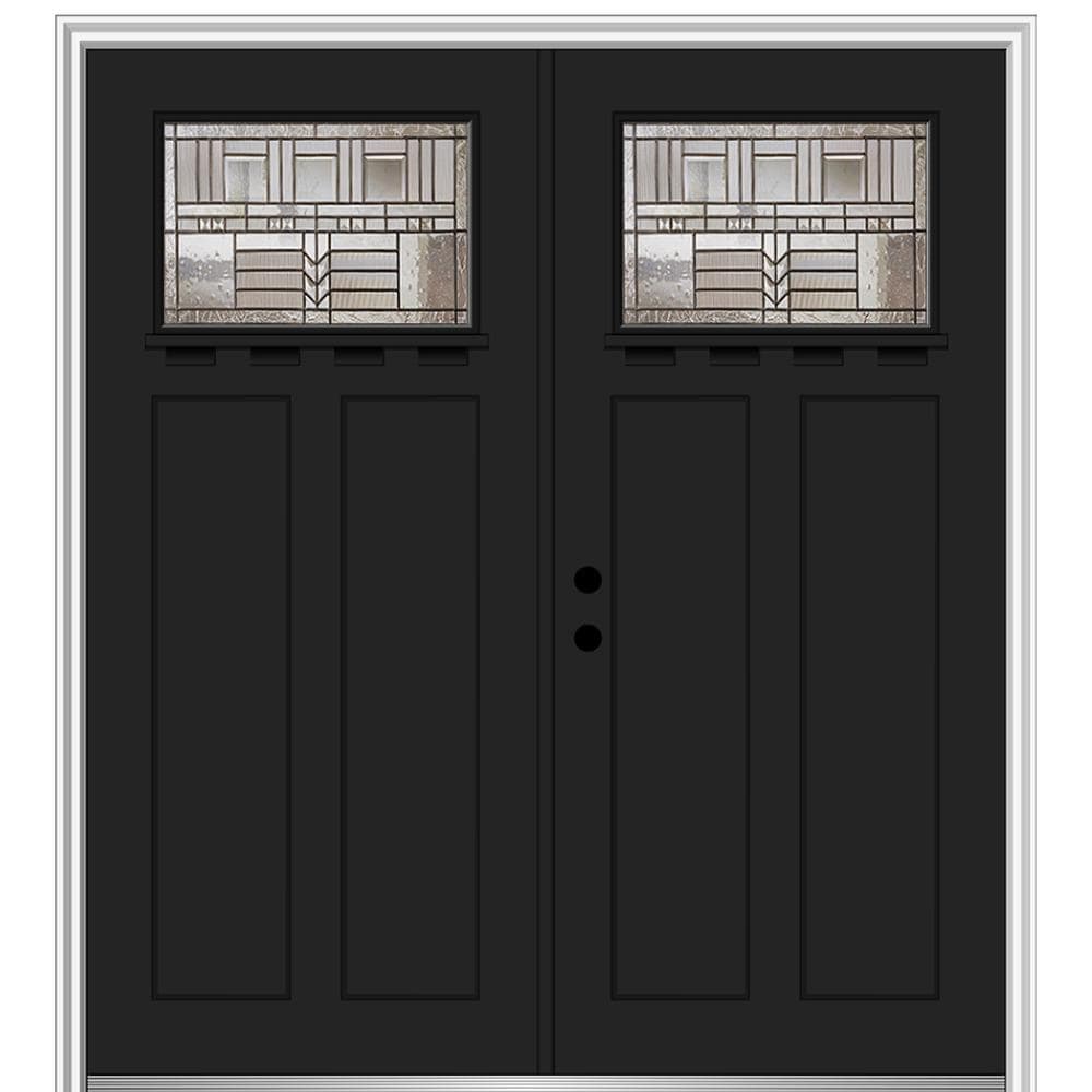 MMI DOOR ZZ3665009R 72-in x 80-in x 4-9/16-in Fiberglass Craftsman Right-hand inswing Black Painted Prehung Double Front Door with Brickmould Insulating core