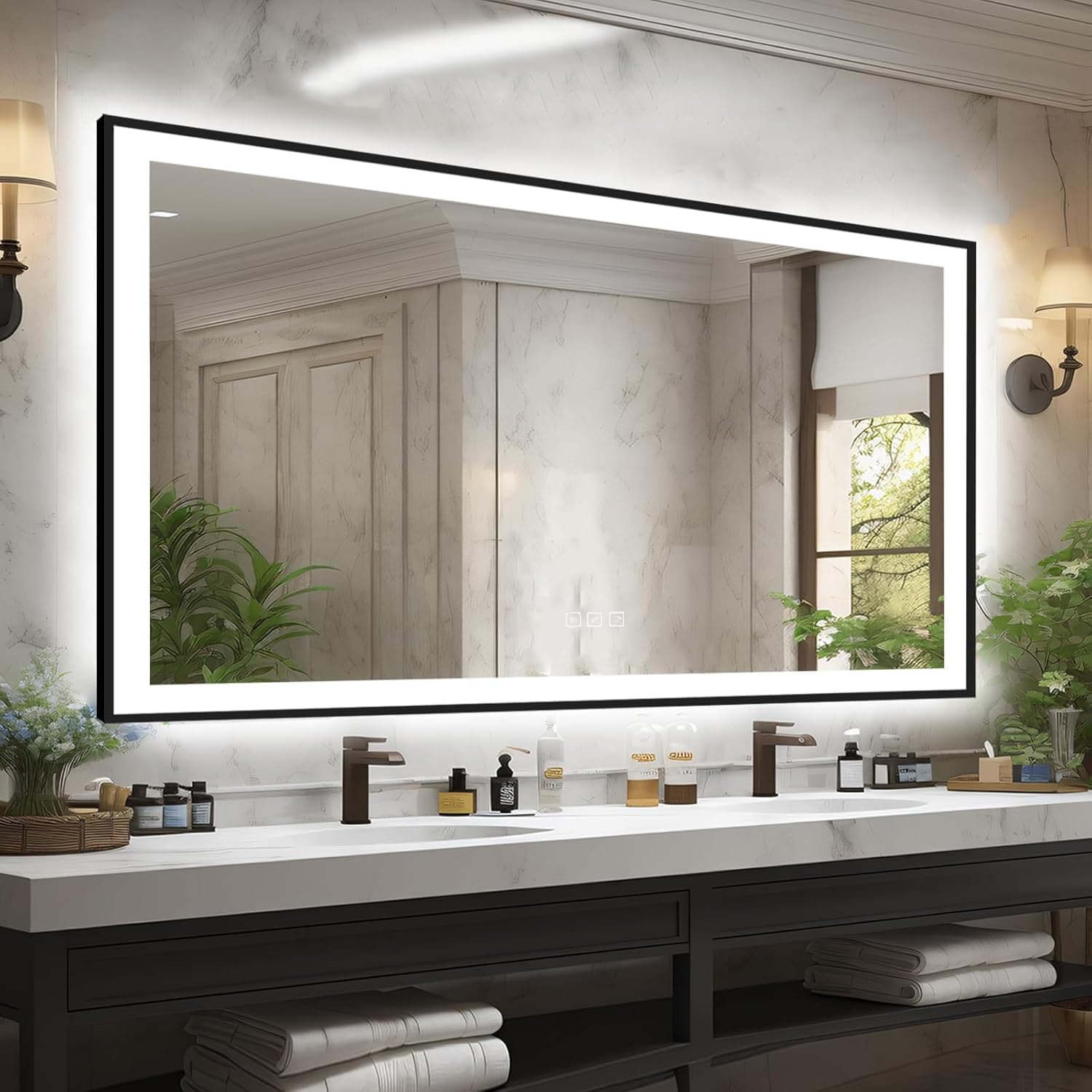 waterpar WPLO-2198 BacklitFrontlit Aluminum 60-Inches x 36-Inches Framed Rectangle Dimmable LED Lighted Fog Free Bathroom Vanity Mirror ( Matte Black )