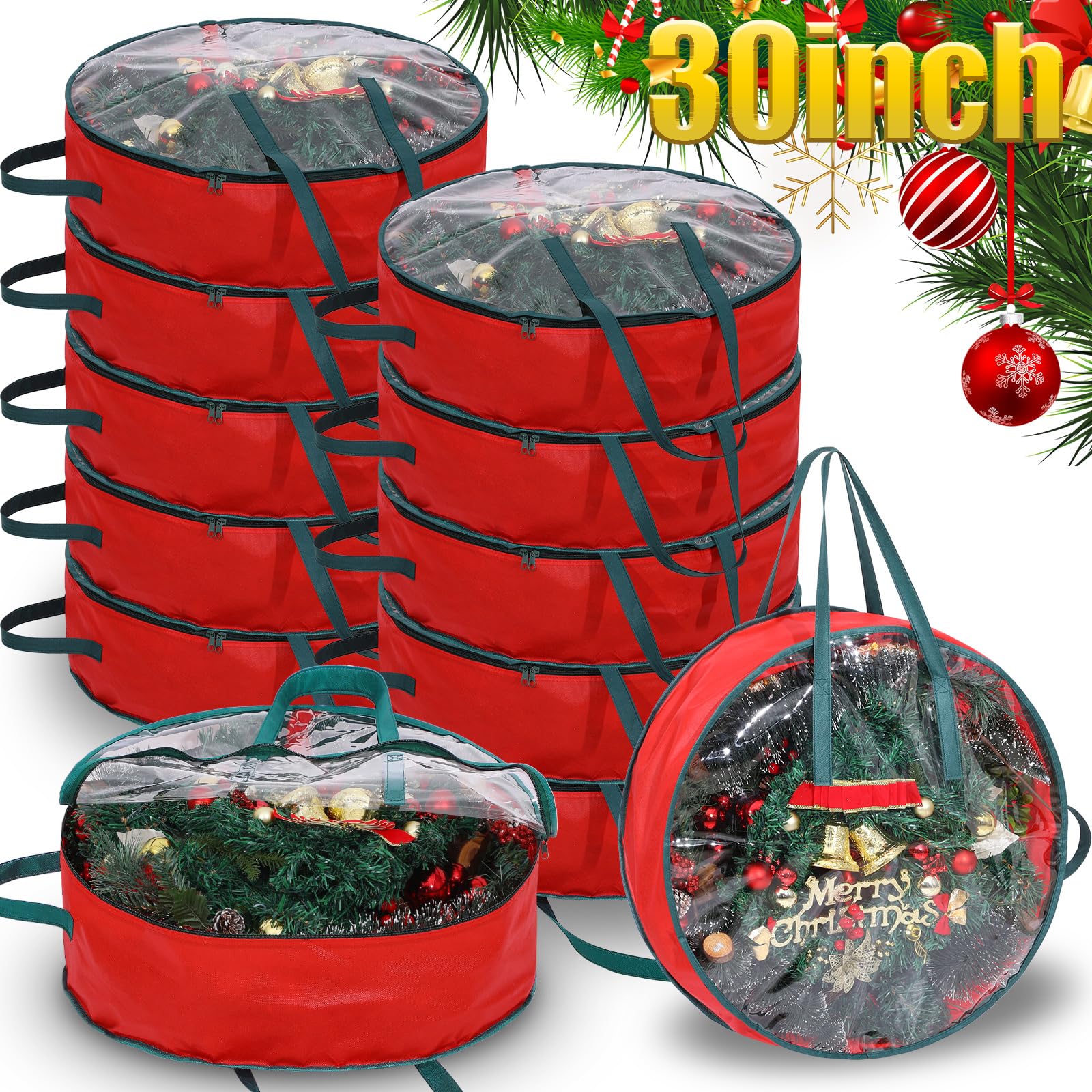 KIWDZFU  20 pcs Christmas Wreath Storage Bag Clear Wreath Box with Window and Handles for Holiday Garland Storage 30 Inch Large Container