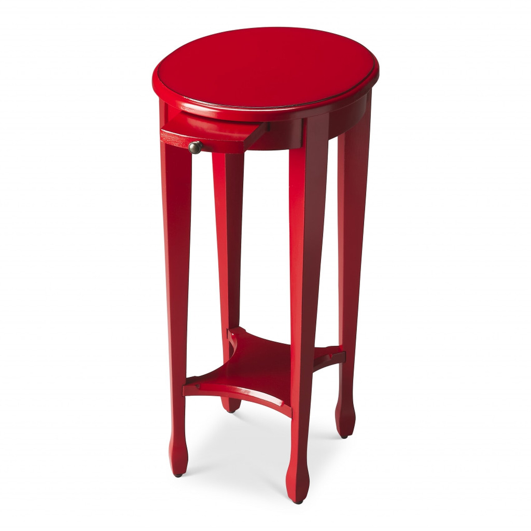 HomeRoots 4000476466 12.5-Inches W x 26-Inches H Red Wood veneer Oval Industrial End Table with Storage Assembly Required