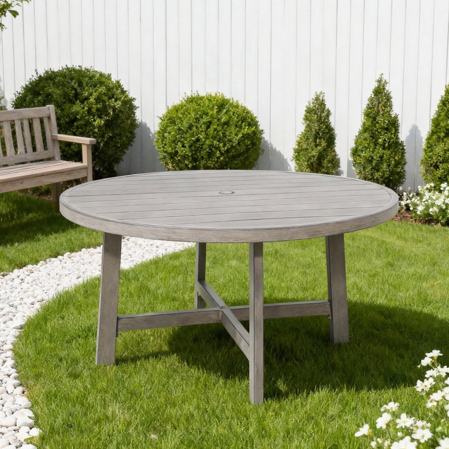 PEAK HOME FURNISHINGS 970530 Azur Round Outdoor Dining Table 61.45-in W x 61.45-in L with Umbrella Hole