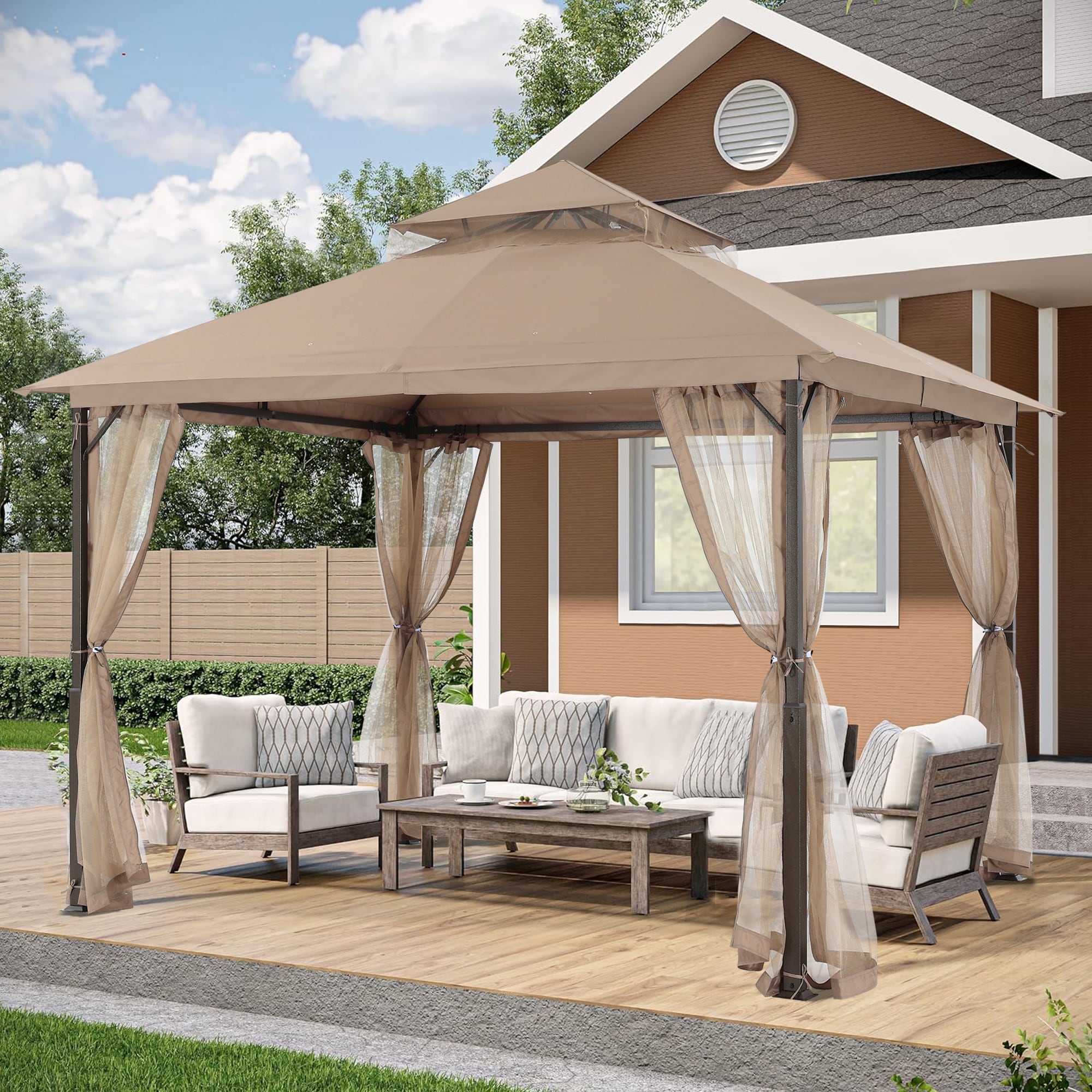 ABCCANOPY GHG-1111DPNT-KHAKI Wood-Resin-Gazebos - View #2