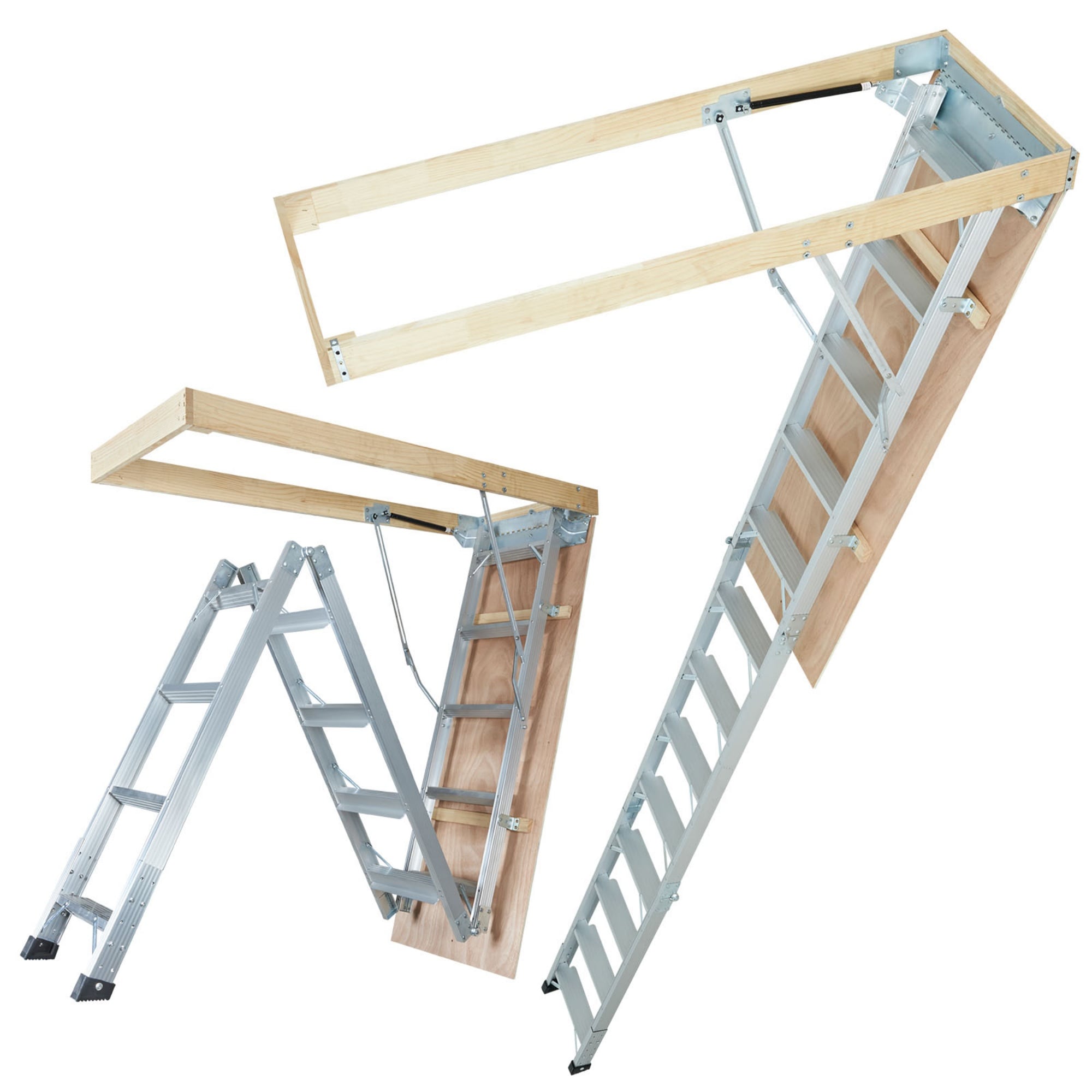 Lirago Attic Ladder Foldable 350-pound Capacity 22.5 in x 63 in Multi-Purpose Aluminium Extension Lightweight and Portable Fits 9.5 ft-12 ft Ceiling Heights Convenient Access to Your Attic Standard